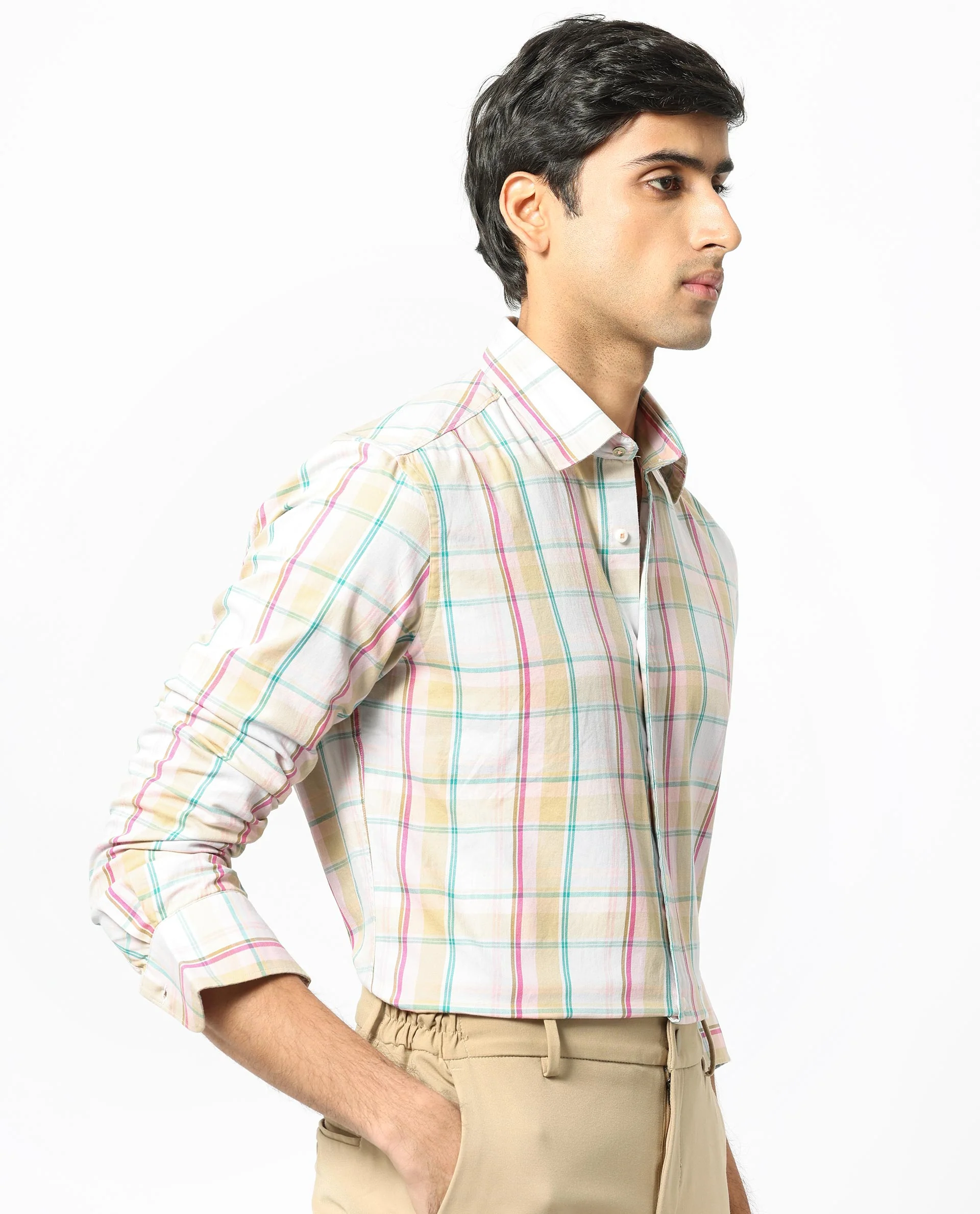 Rare Rabbit Men's Campo Pink Cotton Checked Print Regular Fit Full Sleeve Collared Shirt - Image 8
