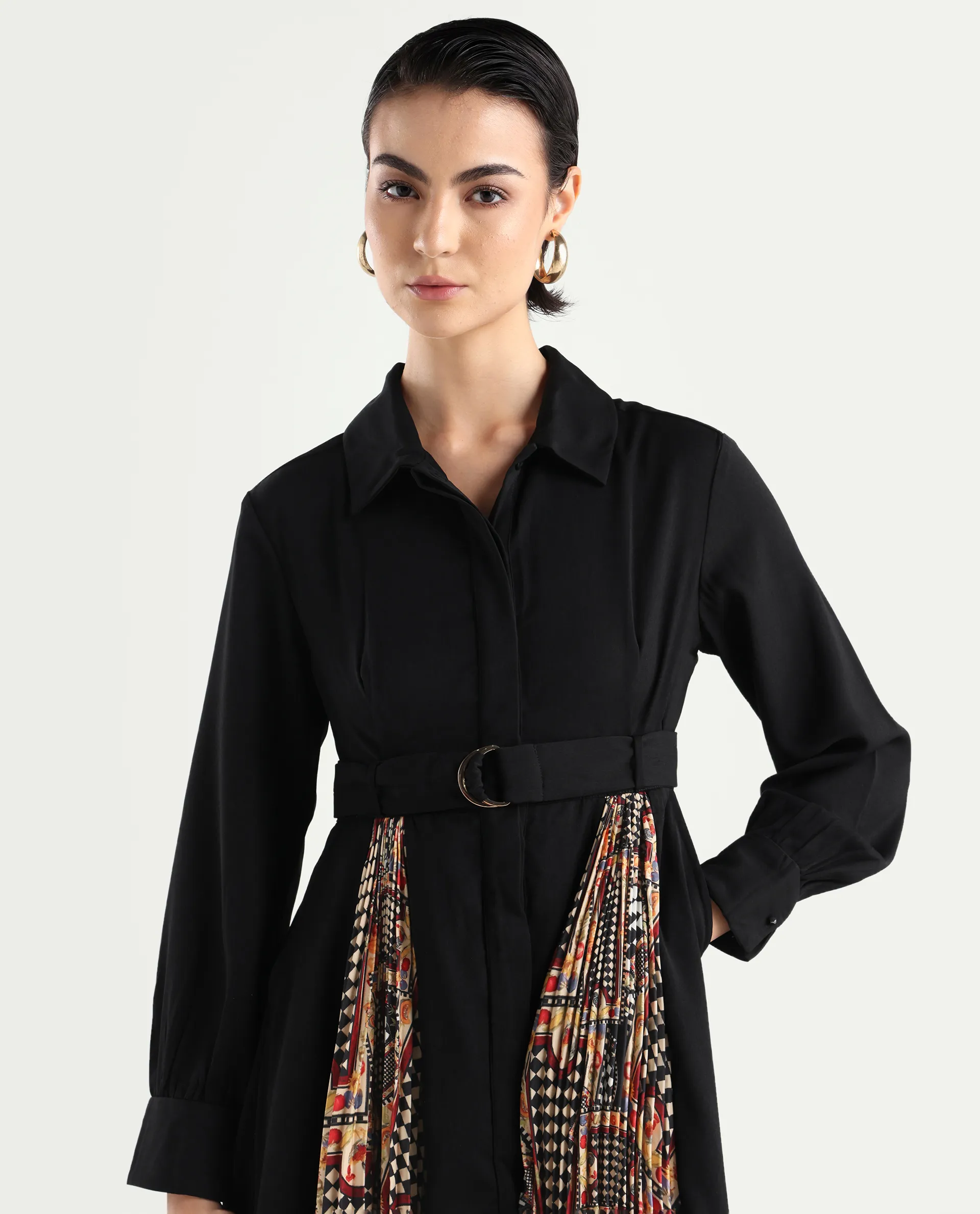 Rareism Women's Canadzor Multi Satin Drop Collar Geometric Print Bishop Sleeve Maxi Flared Dress - Image 3