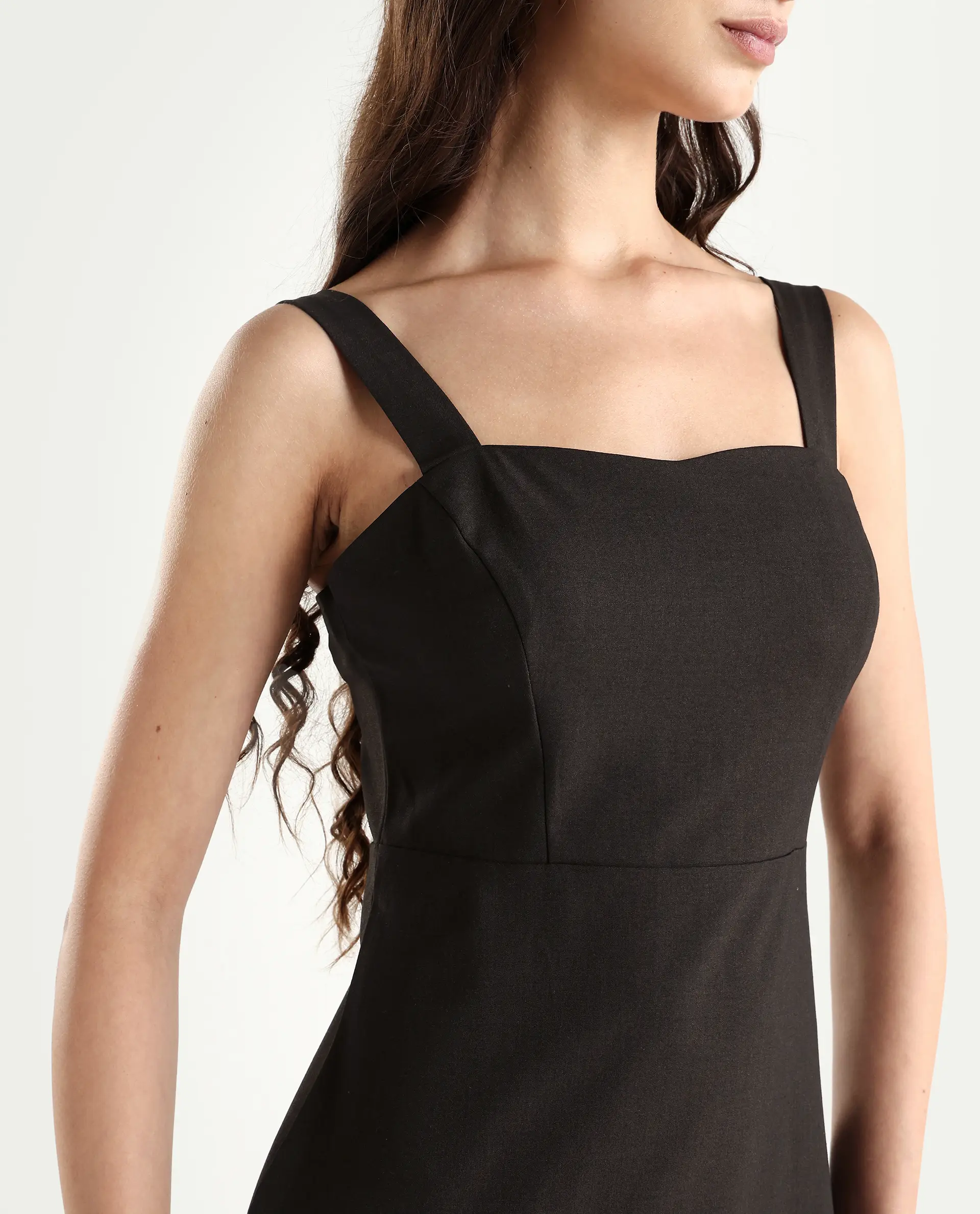 Rareism Women's Canakkale Brown Polyester Blend Sweetheart Neck Plain Sleeveless Mini Straight Fit Dress - Image 4