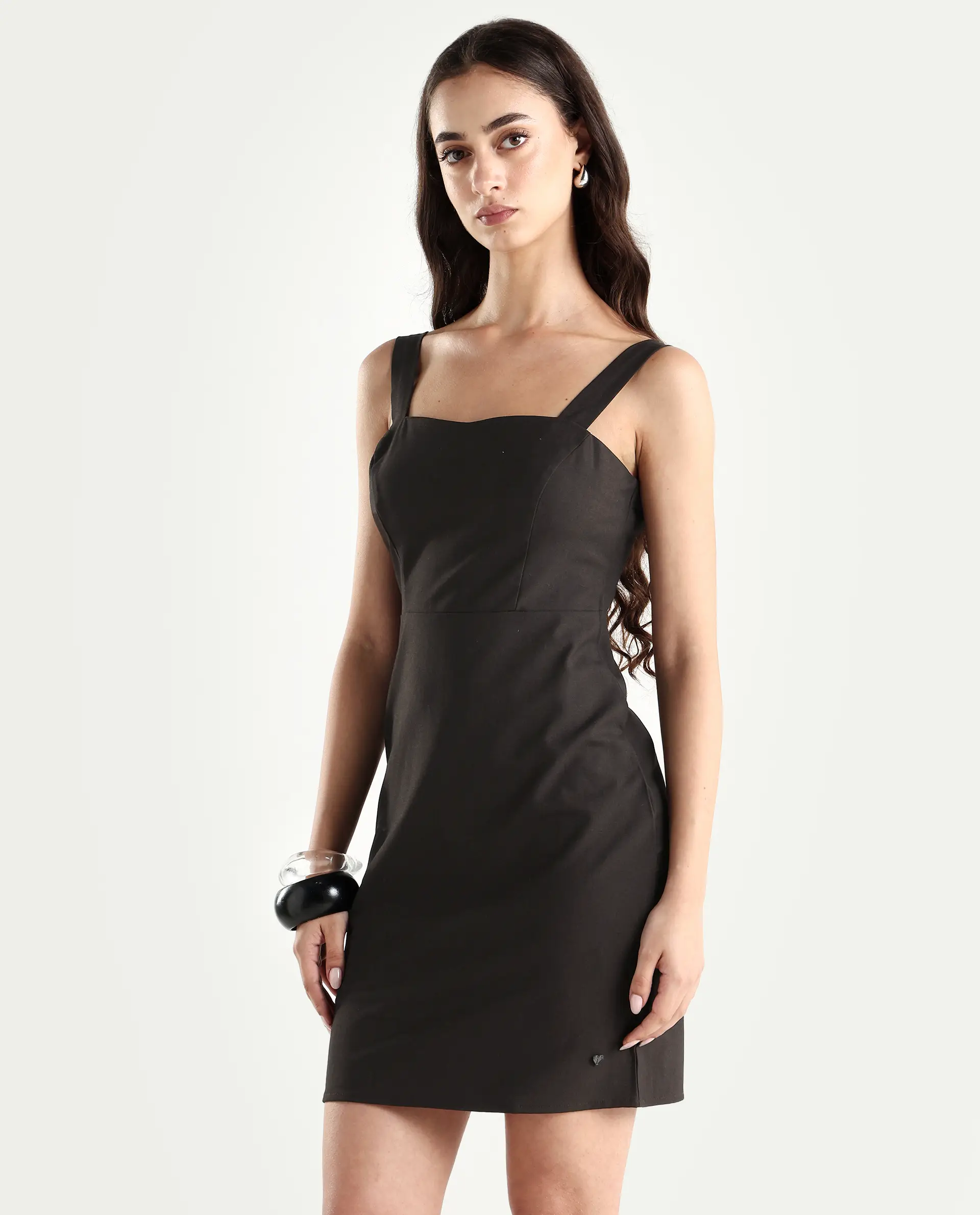 Rareism Women's Canakkale Brown Polyester Blend Sweetheart Neck Plain Sleeveless Mini Straight Fit Dress - Image 5