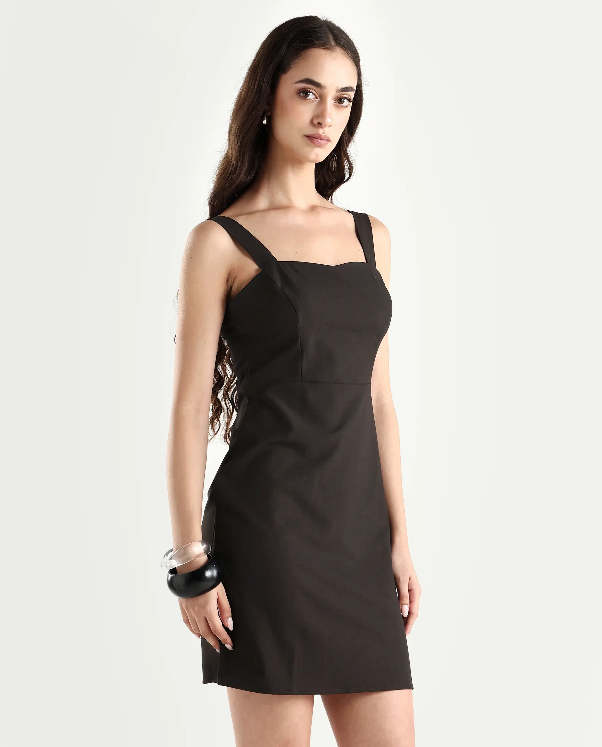 Rareism Women's Canakkale Brown Polyester Blend Sweetheart Neck Plain Sleeveless Mini Straight Fit Dress - Image 6