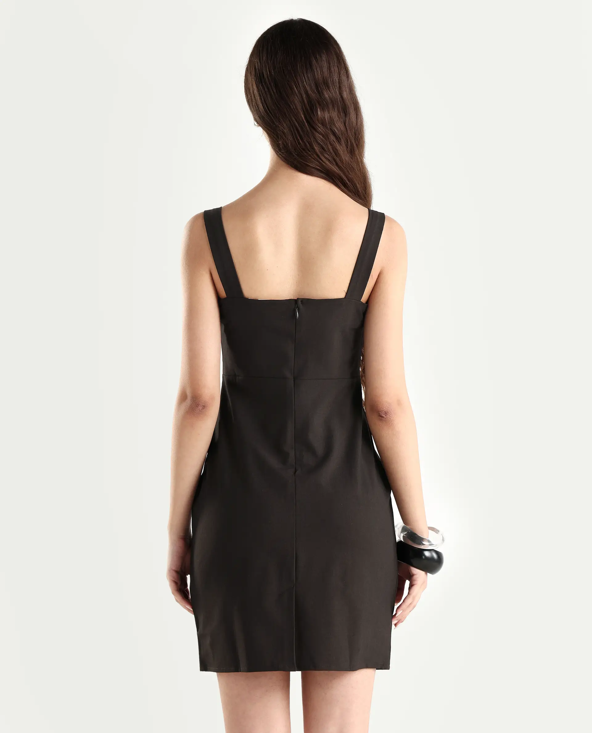 Rareism Women's Canakkale Brown Polyester Blend Sweetheart Neck Plain Sleeveless Mini Straight Fit Dress - Image 7