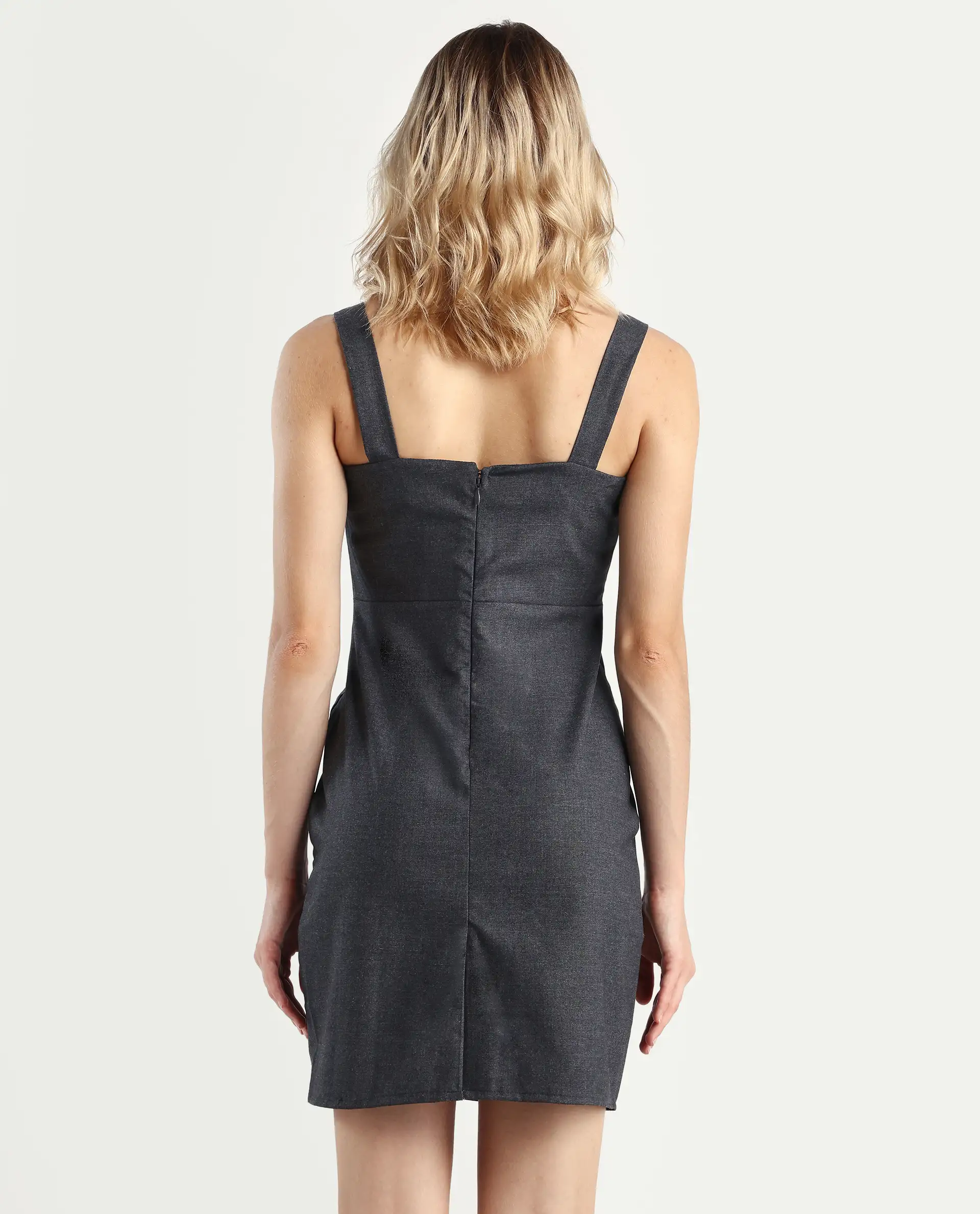 Rareism Women's Canakkale Grey Cotton Blend Sweetheart Neck Plain Sleeveless Mini Straight Fit Dress - Image 7