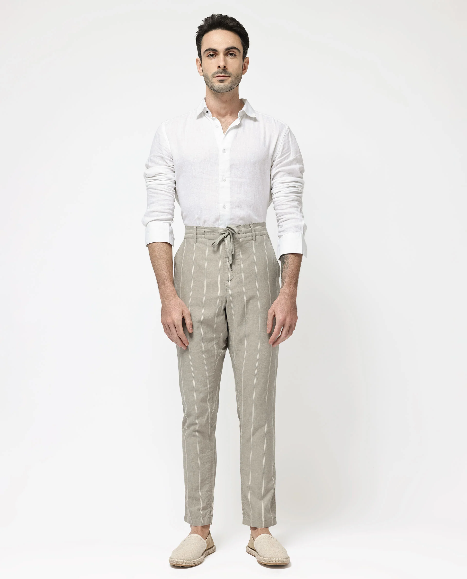 Rare Rabbit Men's Canal Grey Cotton Striped Print Regular Fit Trouser - Image 2