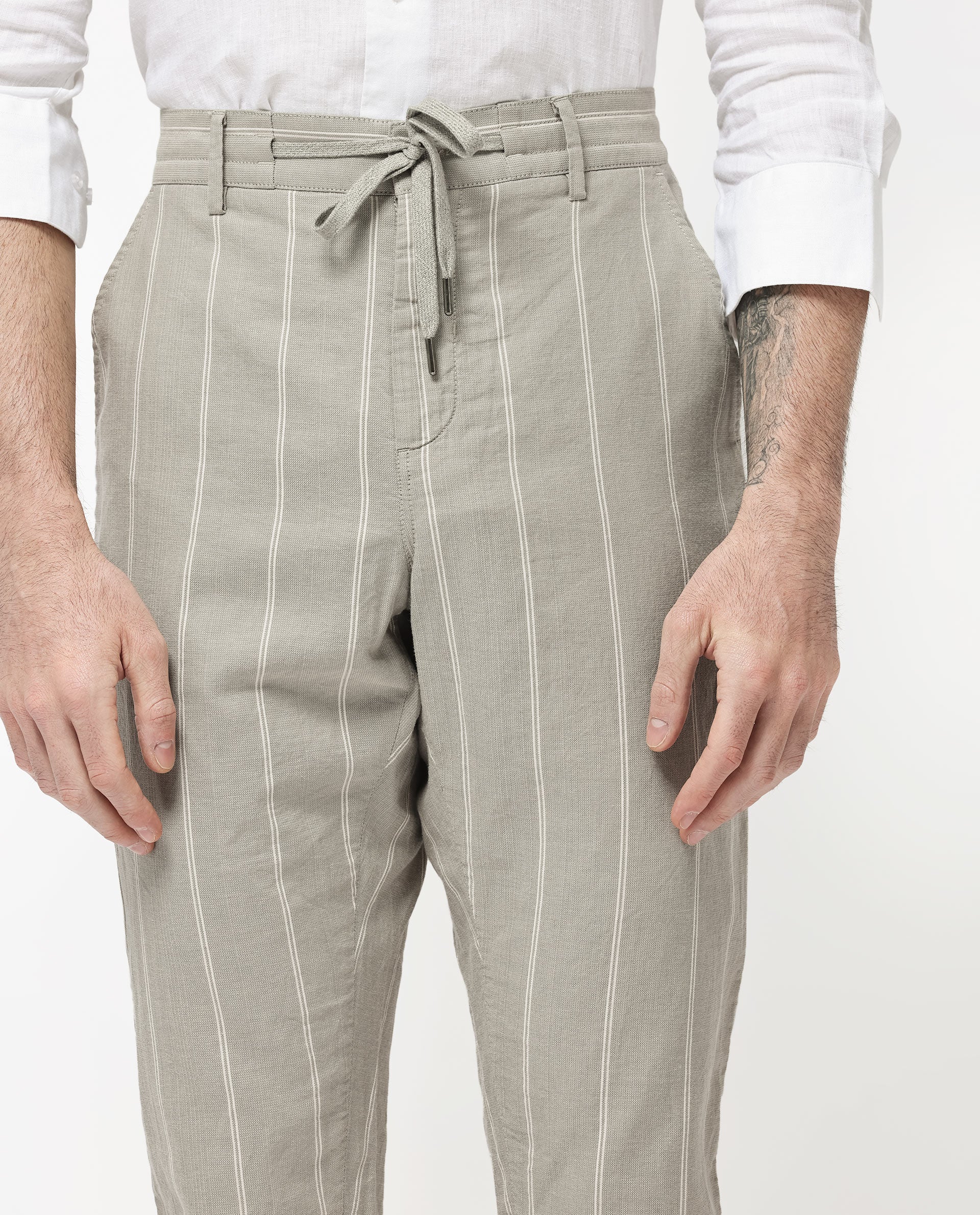 Rare Rabbit Men's Canal Grey Cotton Striped Print Regular Fit Trouser - Image 3