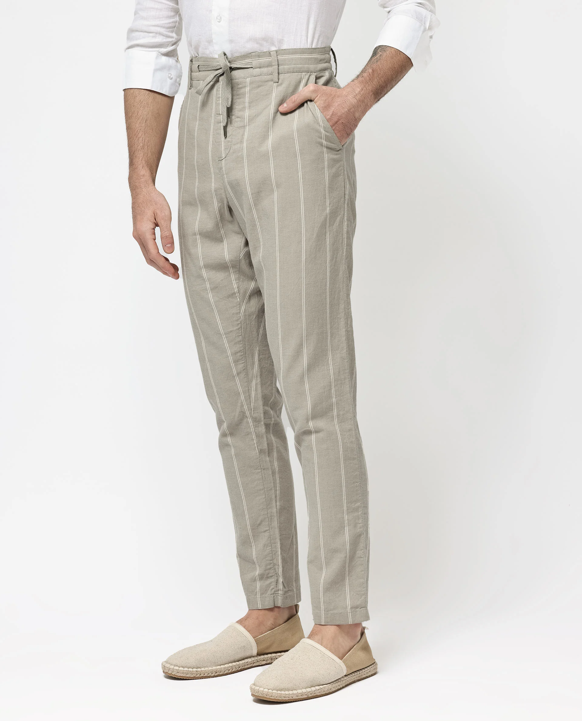 Rare Rabbit Men's Canal Grey Cotton Striped Print Regular Fit Trouser - Image 6