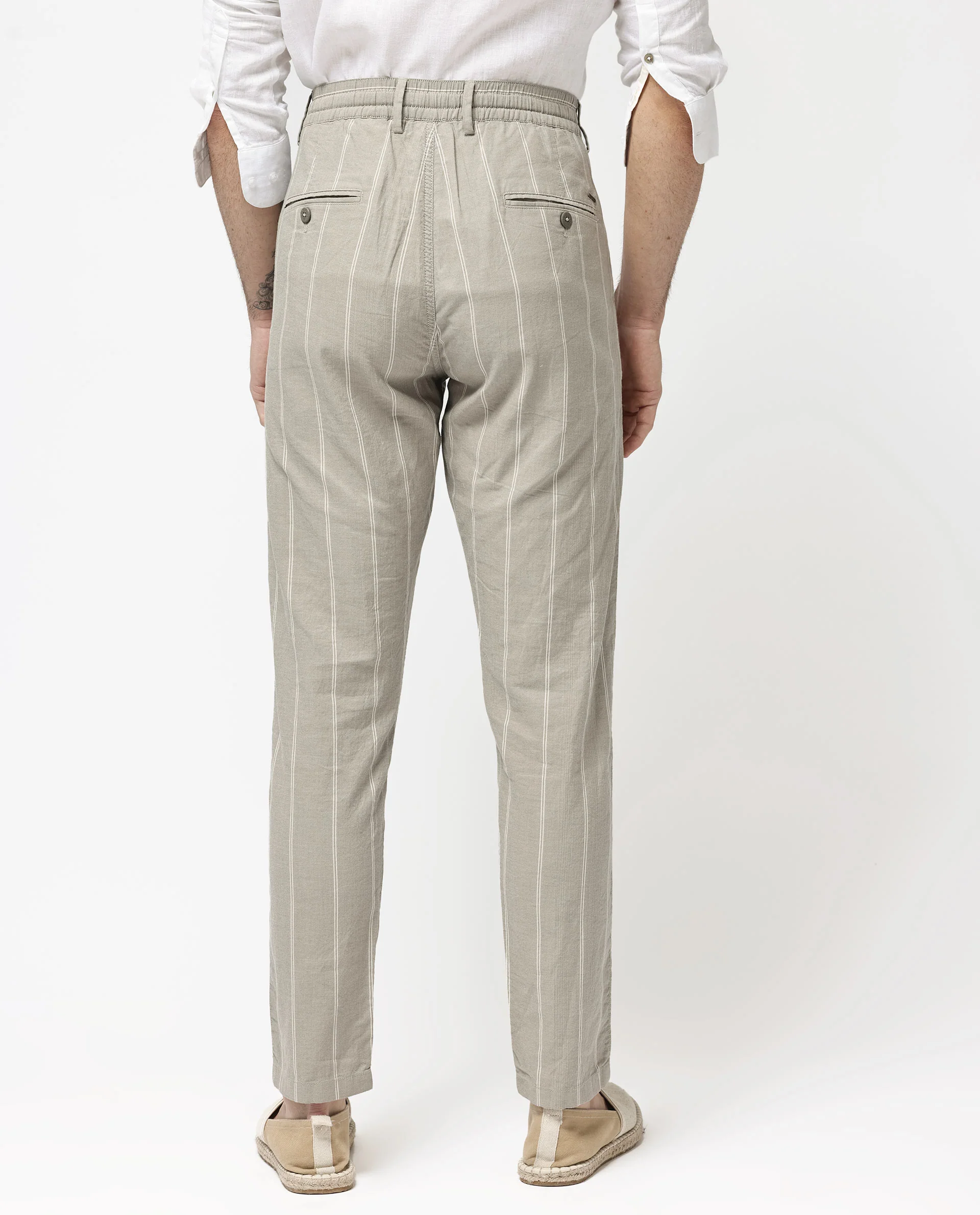 Rare Rabbit Men's Canal Grey Cotton Striped Print Regular Fit Trouser - Image 7