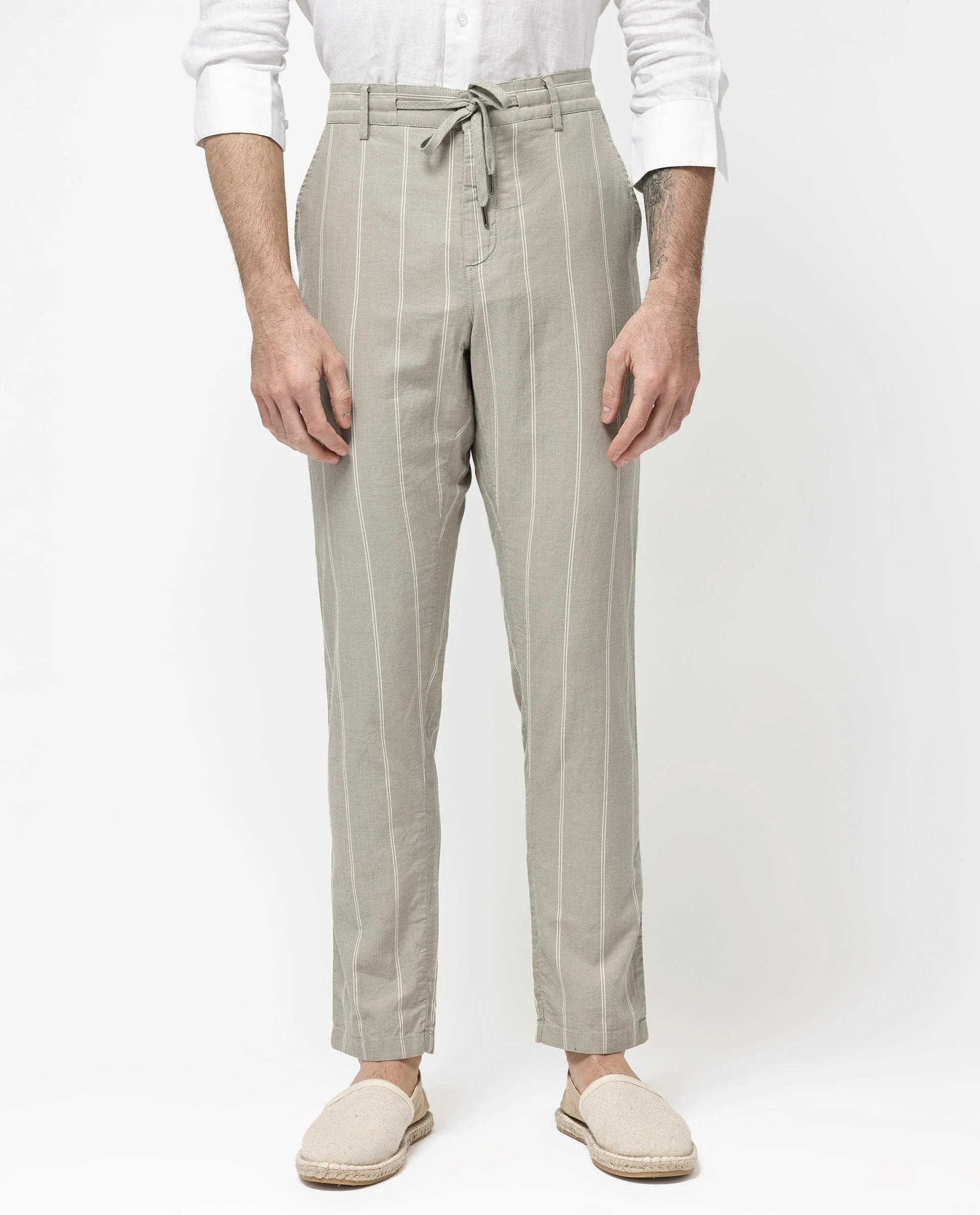Rare Rabbit Men's Canal Grey Cotton Striped Print Regular Fit Trouser - Image 8