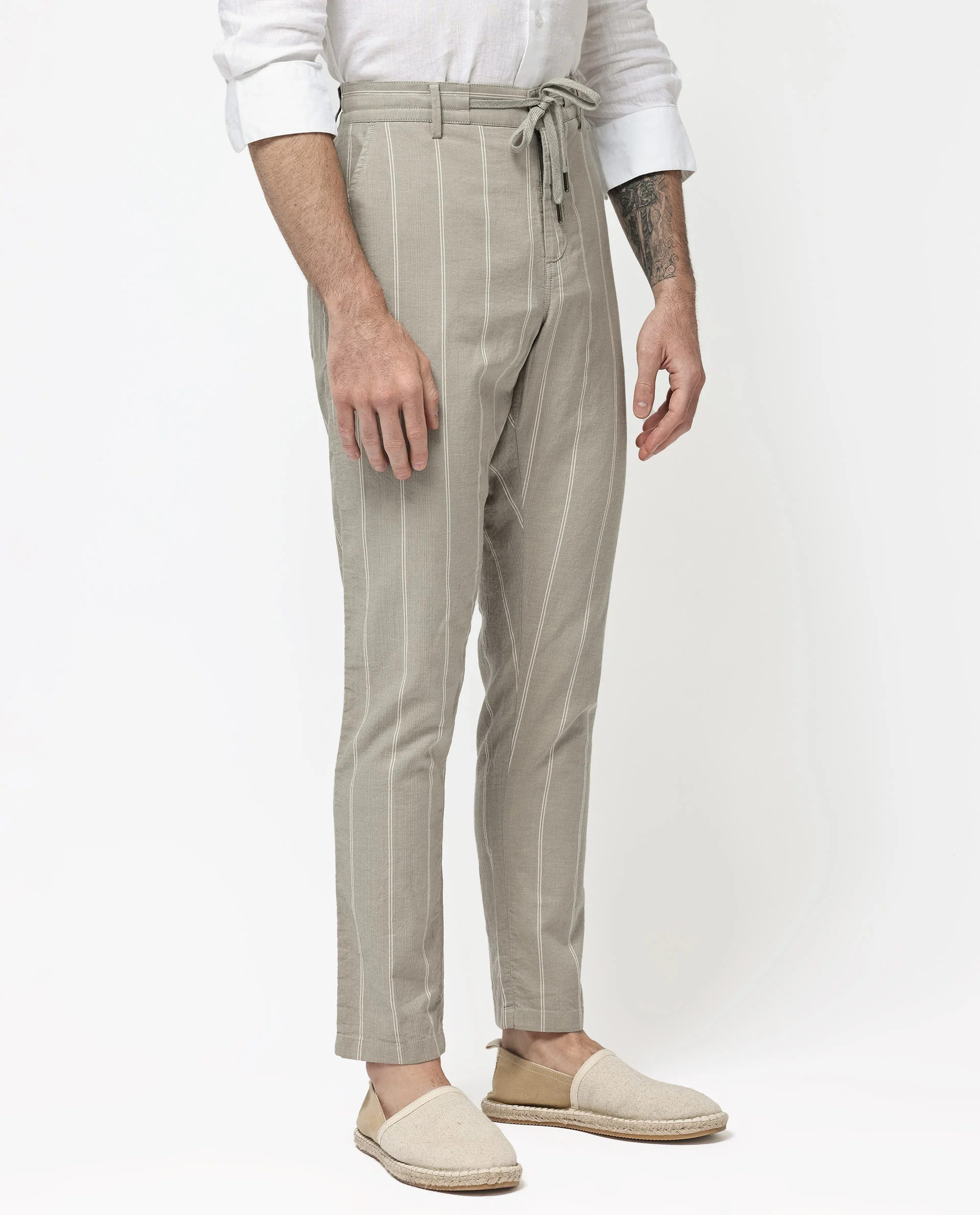Rare Rabbit Men's Canal Grey Cotton Striped Print Regular Fit Trouser - Image 9
