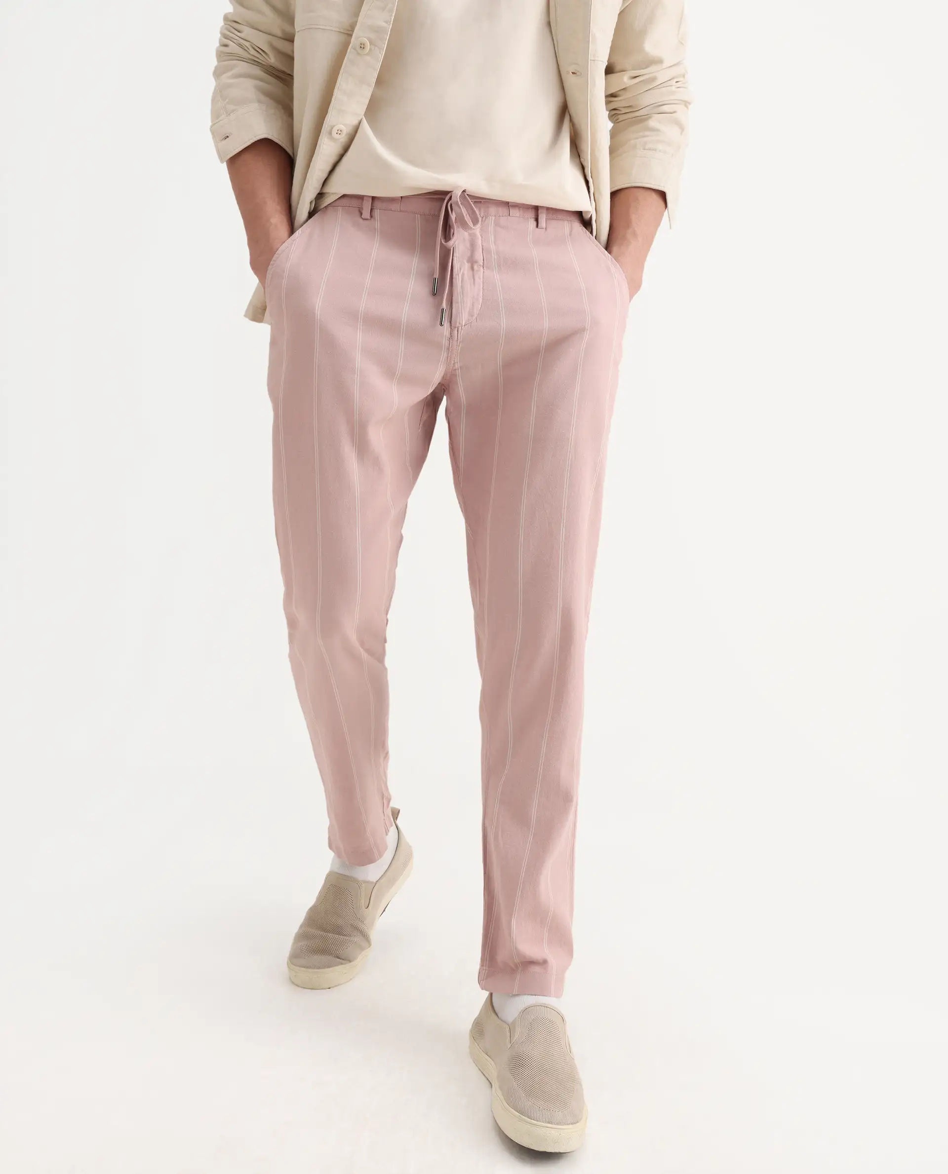 Rare Rabbit Men's Canal Grey Cotton Striped Print Regular Fit Trouser - Image 2