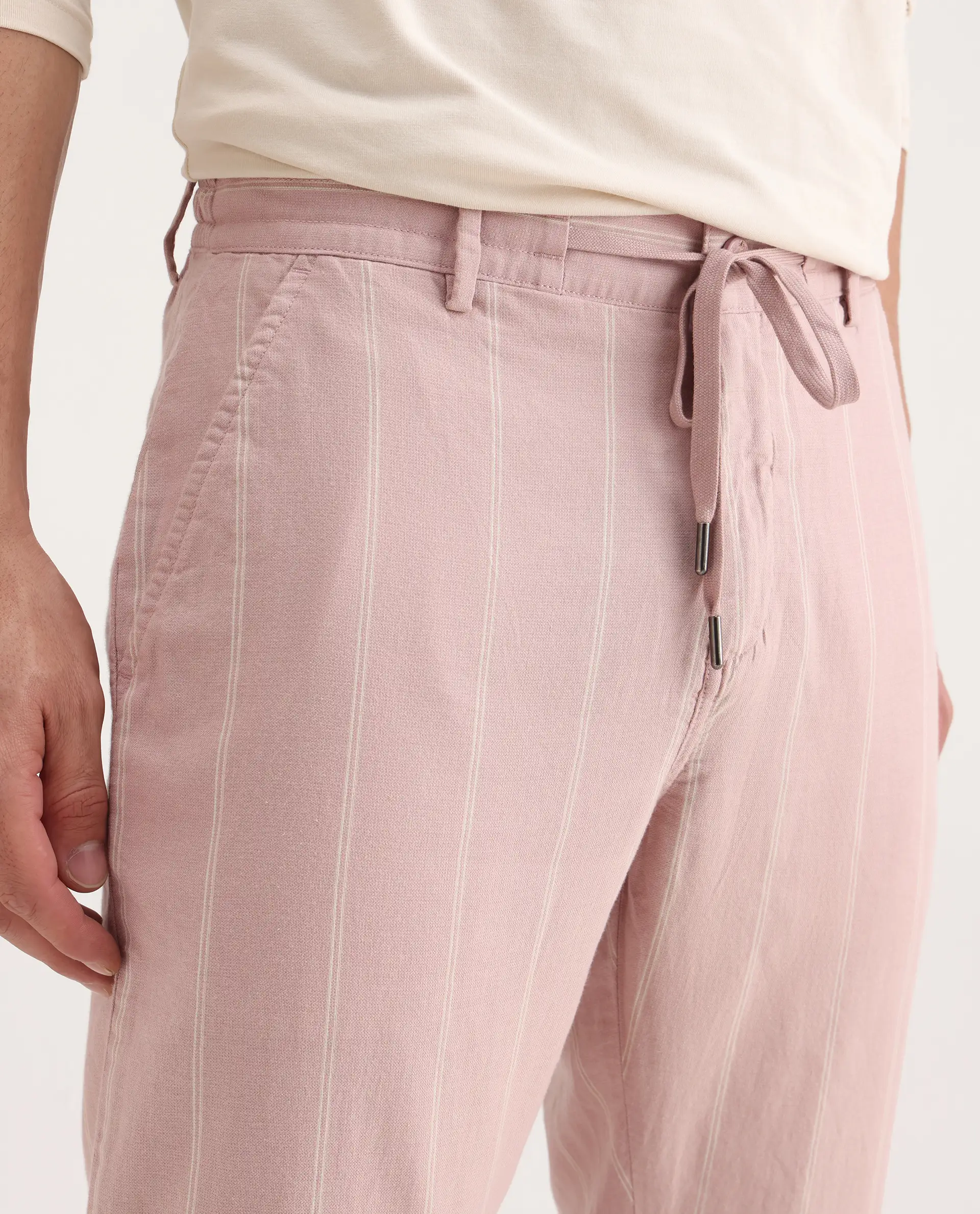 Rare Rabbit Men's Canal Grey Cotton Striped Print Regular Fit Trouser - Image 3