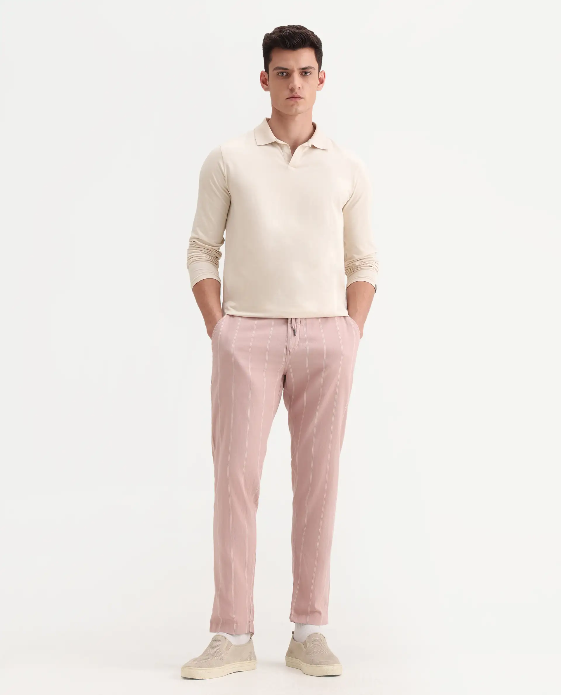Rare Rabbit Men's Canal Grey Cotton Striped Print Regular Fit Trouser - Image 4