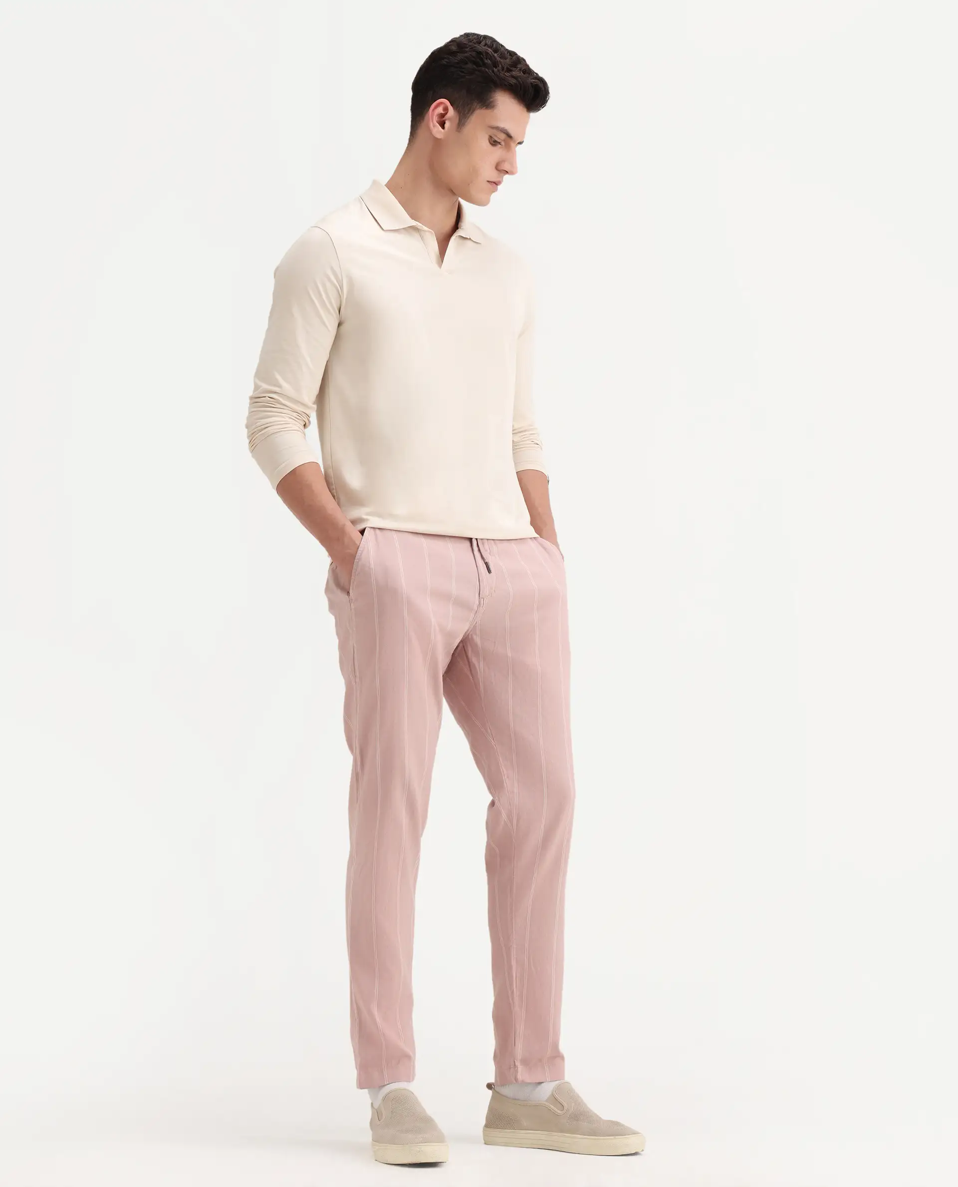 Rare Rabbit Men's Canal Grey Cotton Striped Print Regular Fit Trouser - Image 5