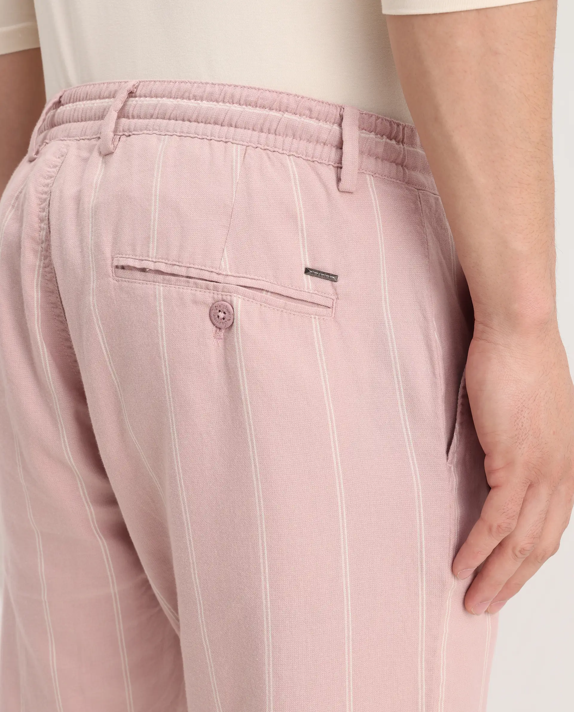 Rare Rabbit Men's Canal Grey Cotton Striped Print Regular Fit Trouser - Image 6