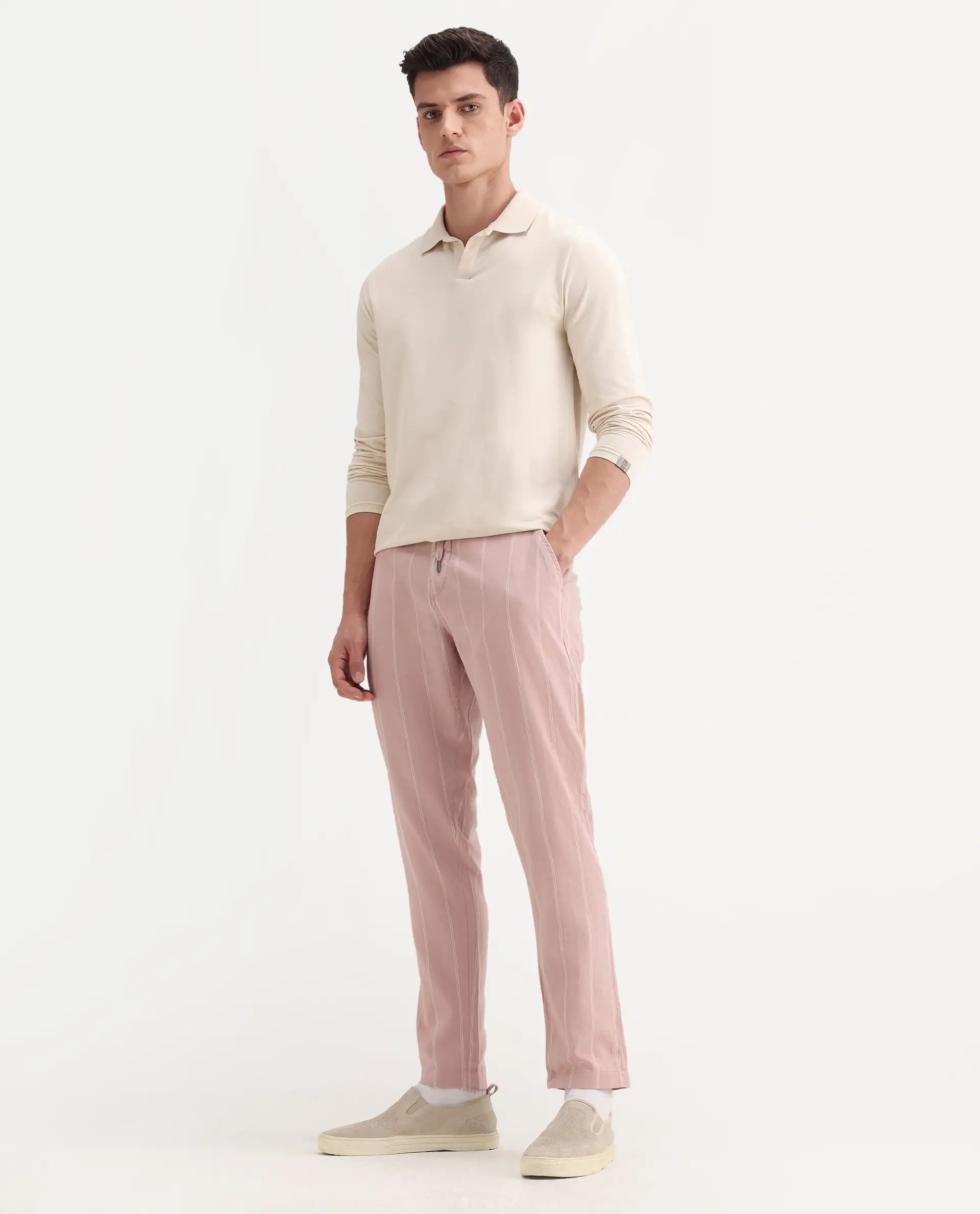 Rare Rabbit Men's Canal Grey Cotton Striped Print Regular Fit Trouser - Image 7