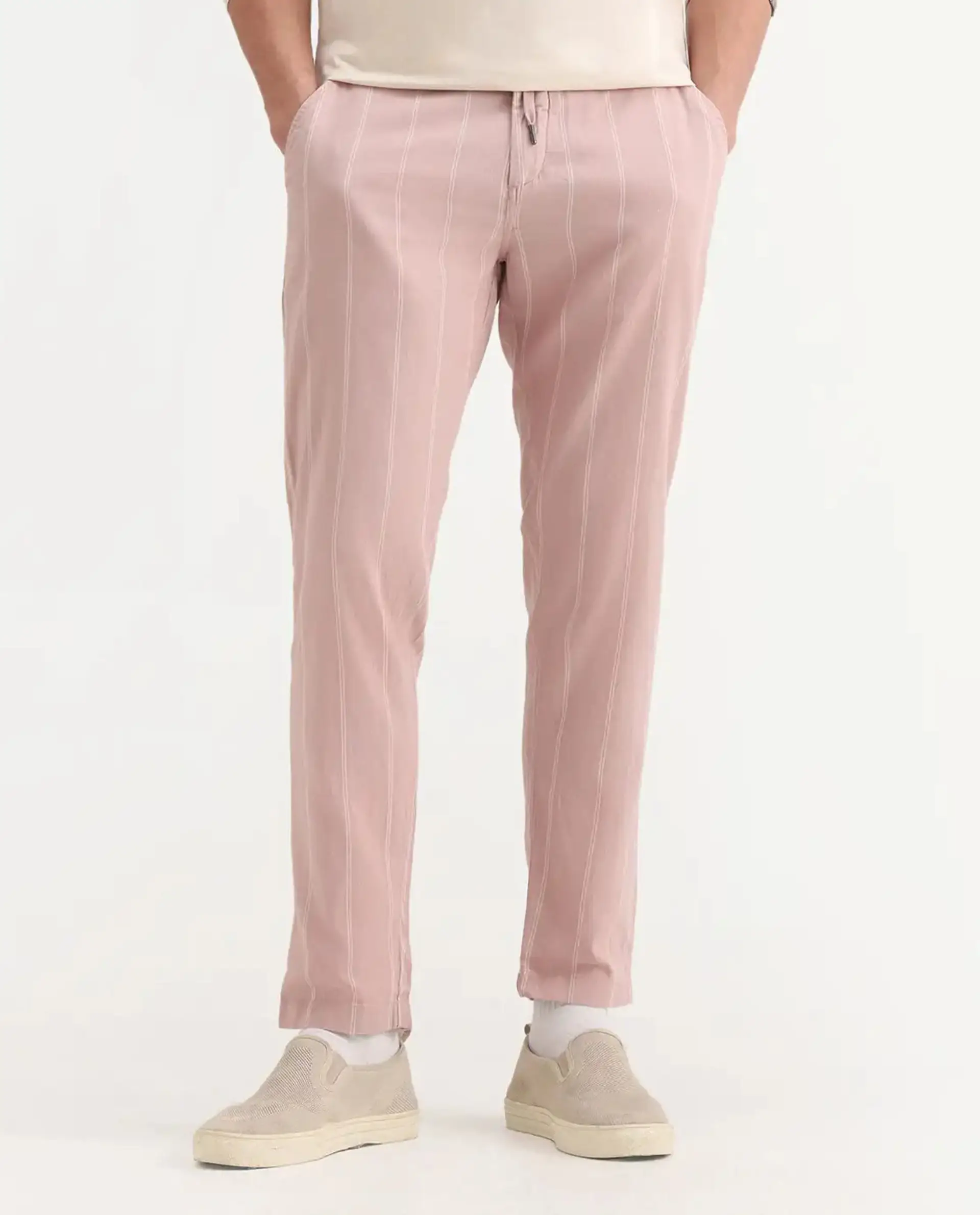 Rare Rabbit Men's Canal Grey Cotton Striped Print Regular Fit Trouser - Image 9