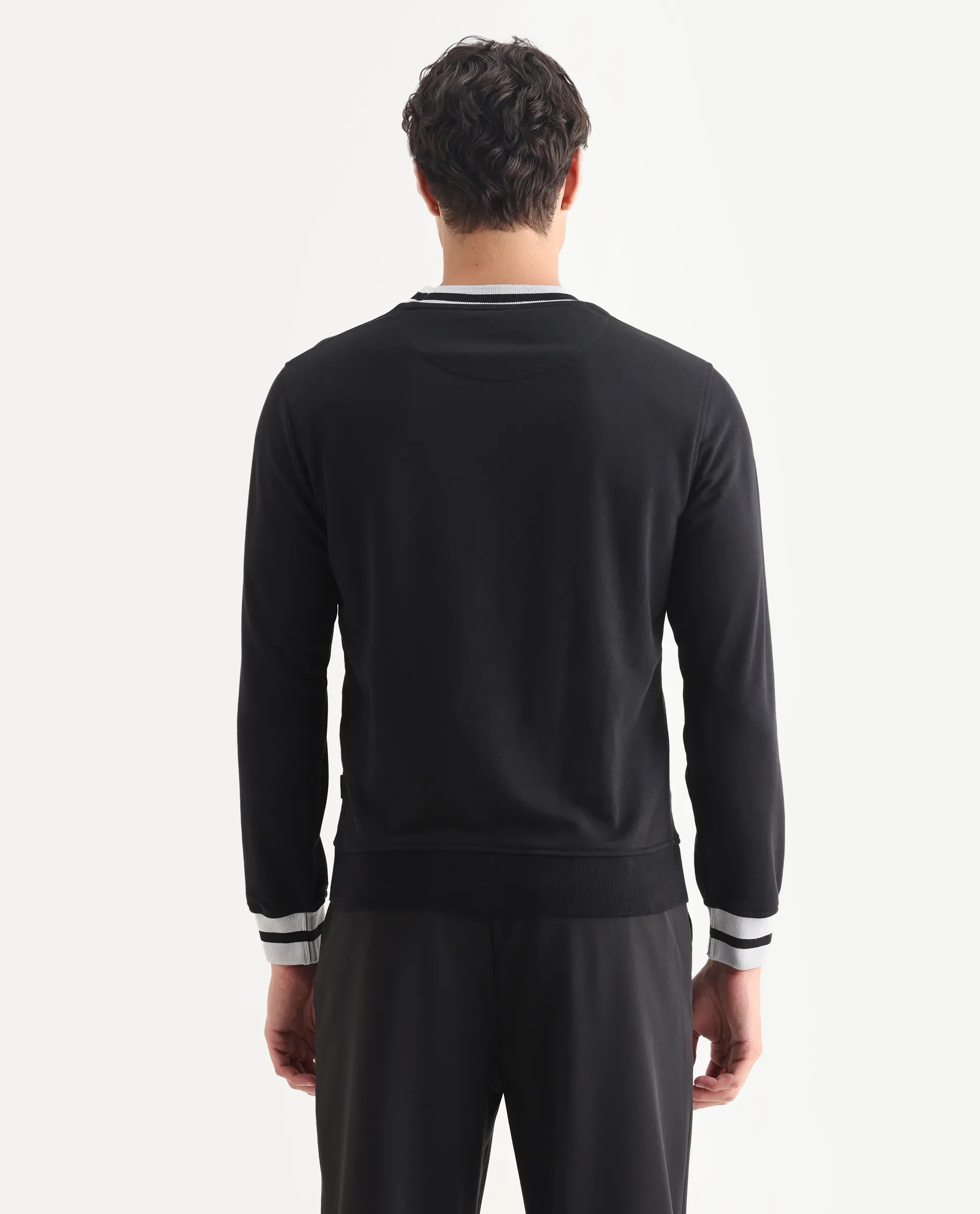 Rare Rabbit Men's Cancet Black Cotton Plain Regular Fit Full Sleeve Crew Neck Sweatshirt - Image 7