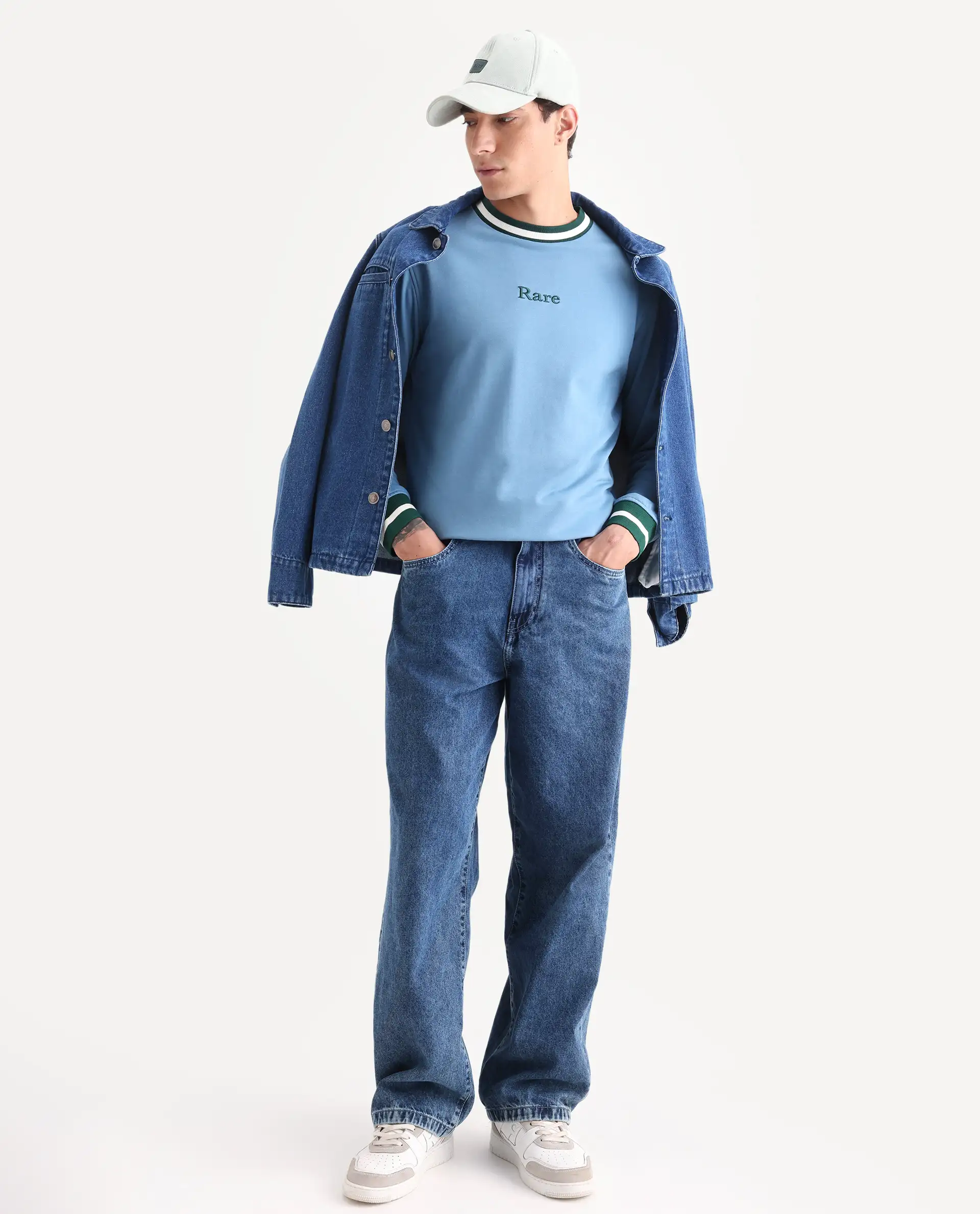 Rare Rabbit Men's Cancet Light Blue Cotton Plain Regular Fit Full Sleeve Crew Neck Sweatshirt - Image 2