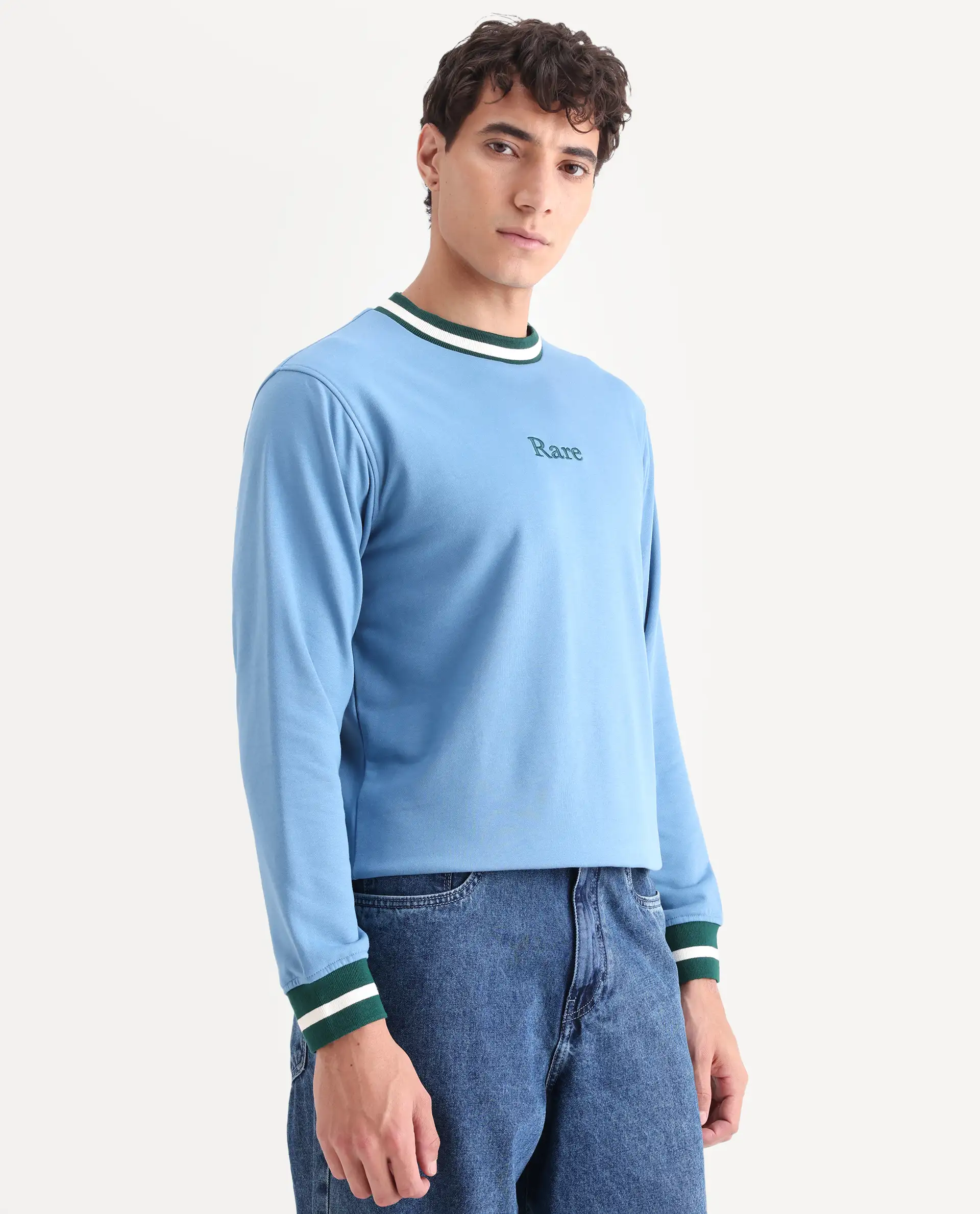 Rare Rabbit Men's Cancet Light Blue Cotton Plain Regular Fit Full Sleeve Crew Neck Sweatshirt - Image 6