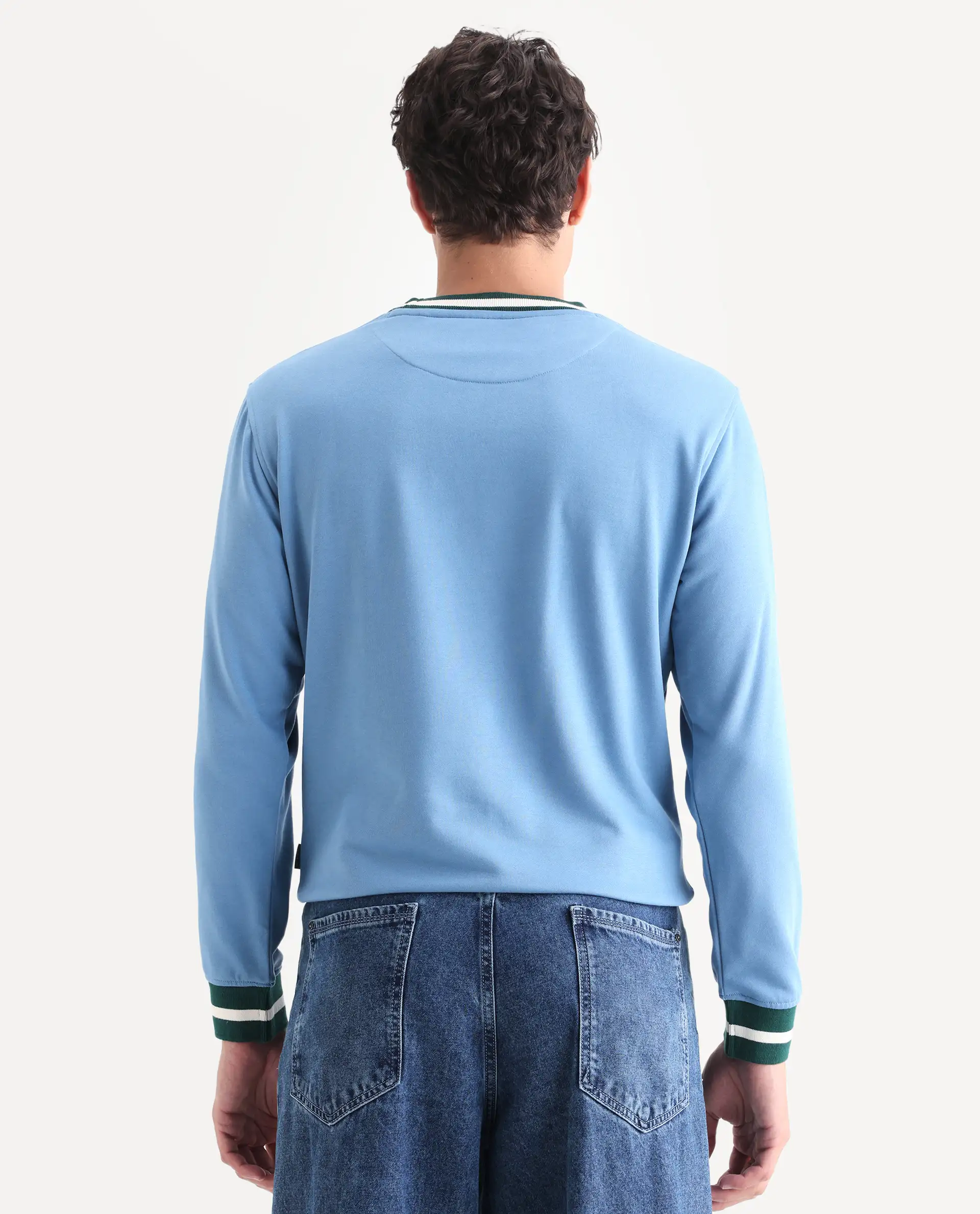 Rare Rabbit Men's Cancet Light Blue Cotton Plain Regular Fit Full Sleeve Crew Neck Sweatshirt - Image 7