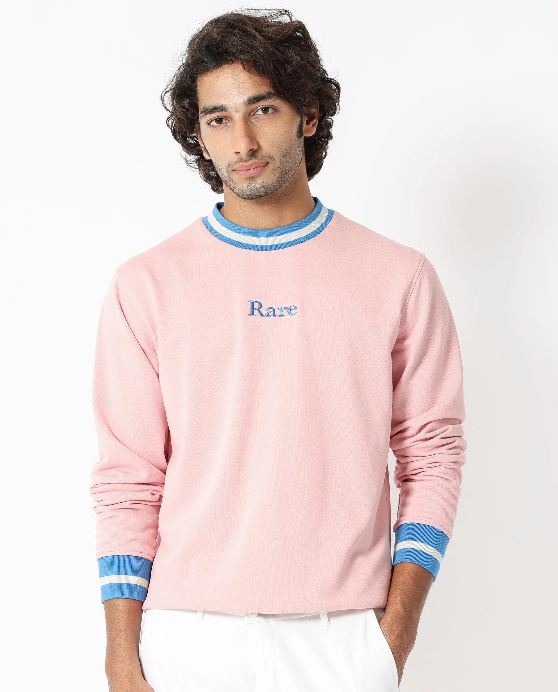 Rare Rabbit Men's Cancet Light Pink Cotton Plain Regular Fit Full Sleeve Crew Neck Sweatshirt - Image 2