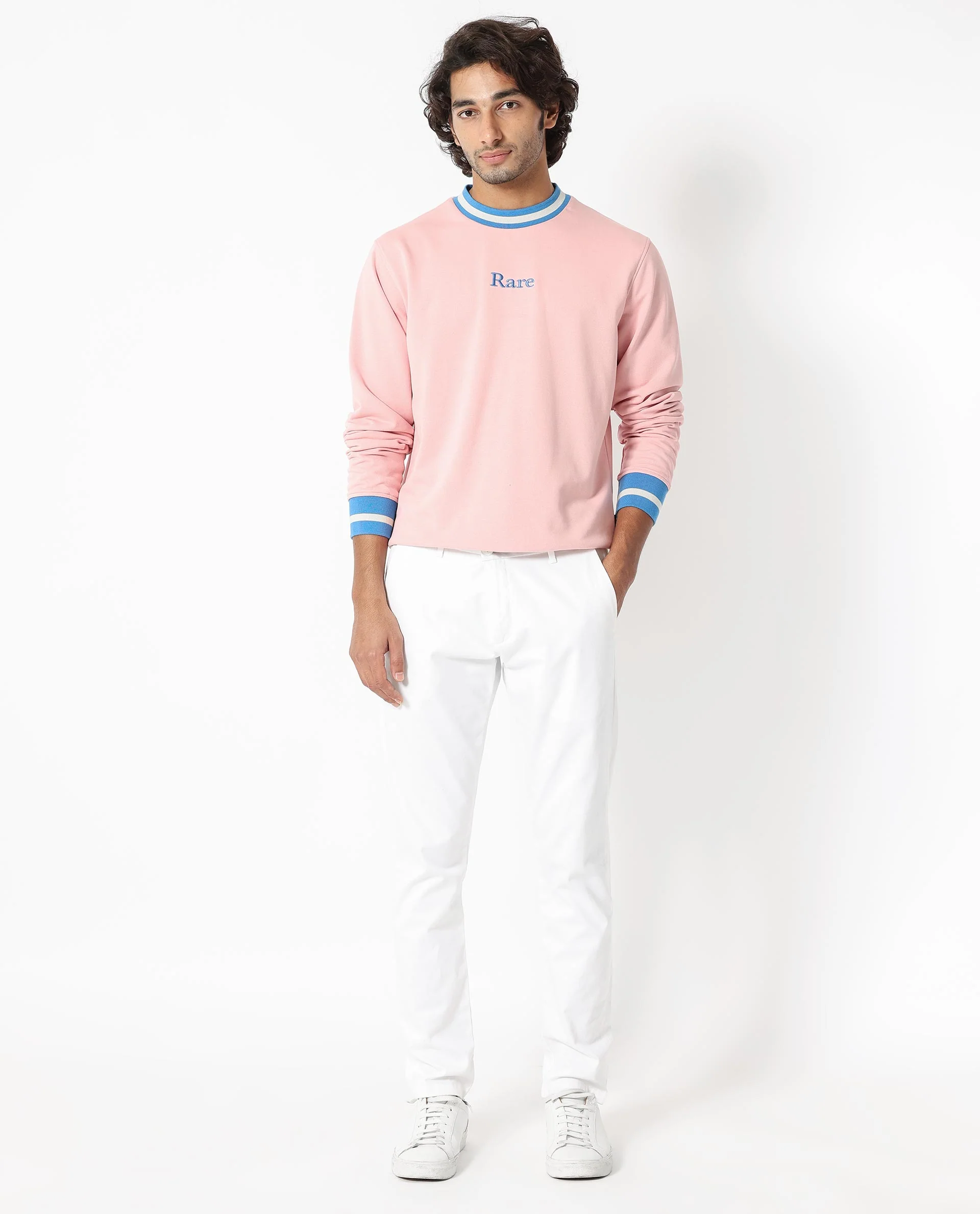 Rare Rabbit Men's Cancet Light Pink Cotton Plain Regular Fit Full Sleeve Crew Neck Sweatshirt - Image 3