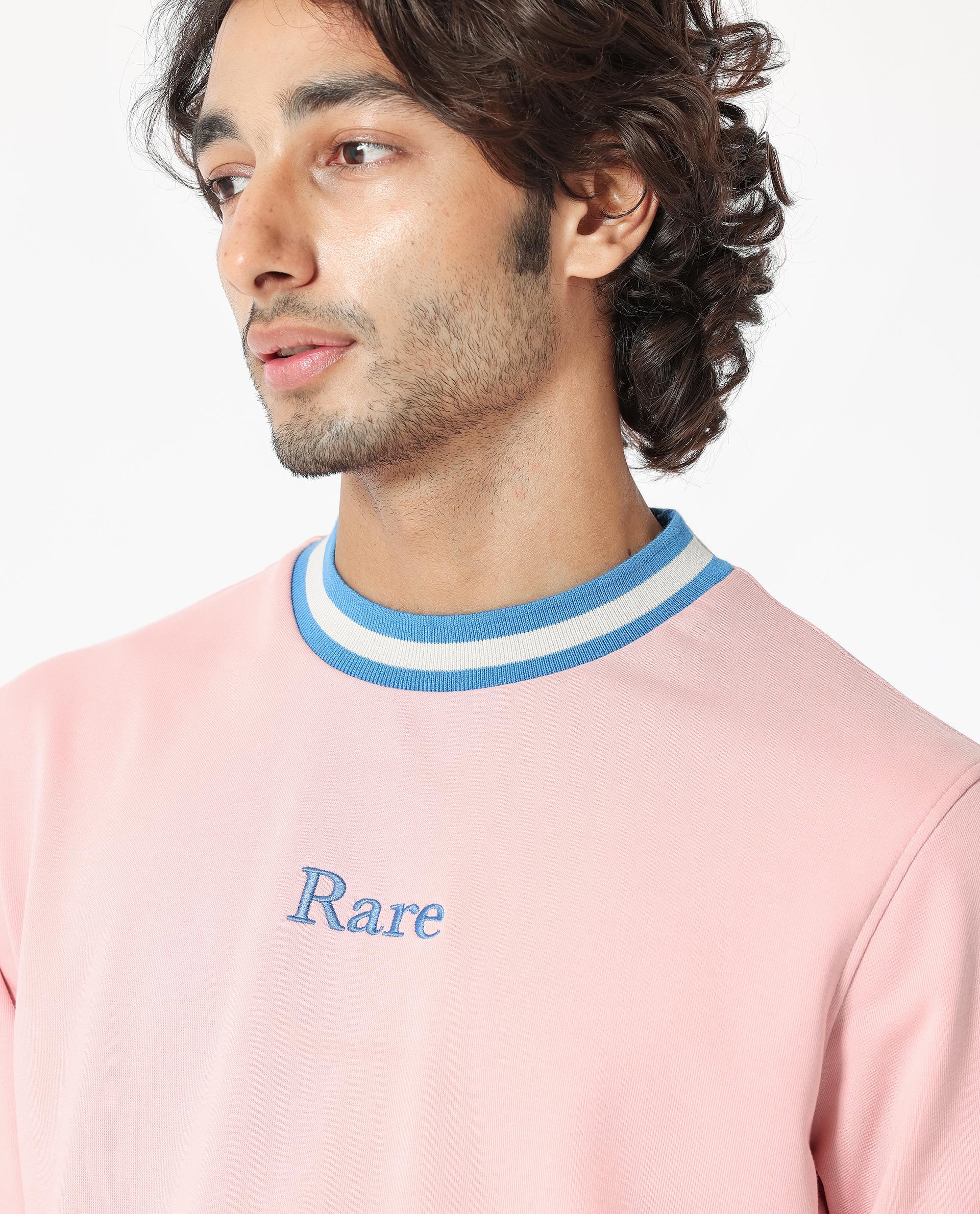 Rare Rabbit Men's Cancet Light Pink Cotton Plain Regular Fit Full Sleeve Crew Neck Sweatshirt - Image 4