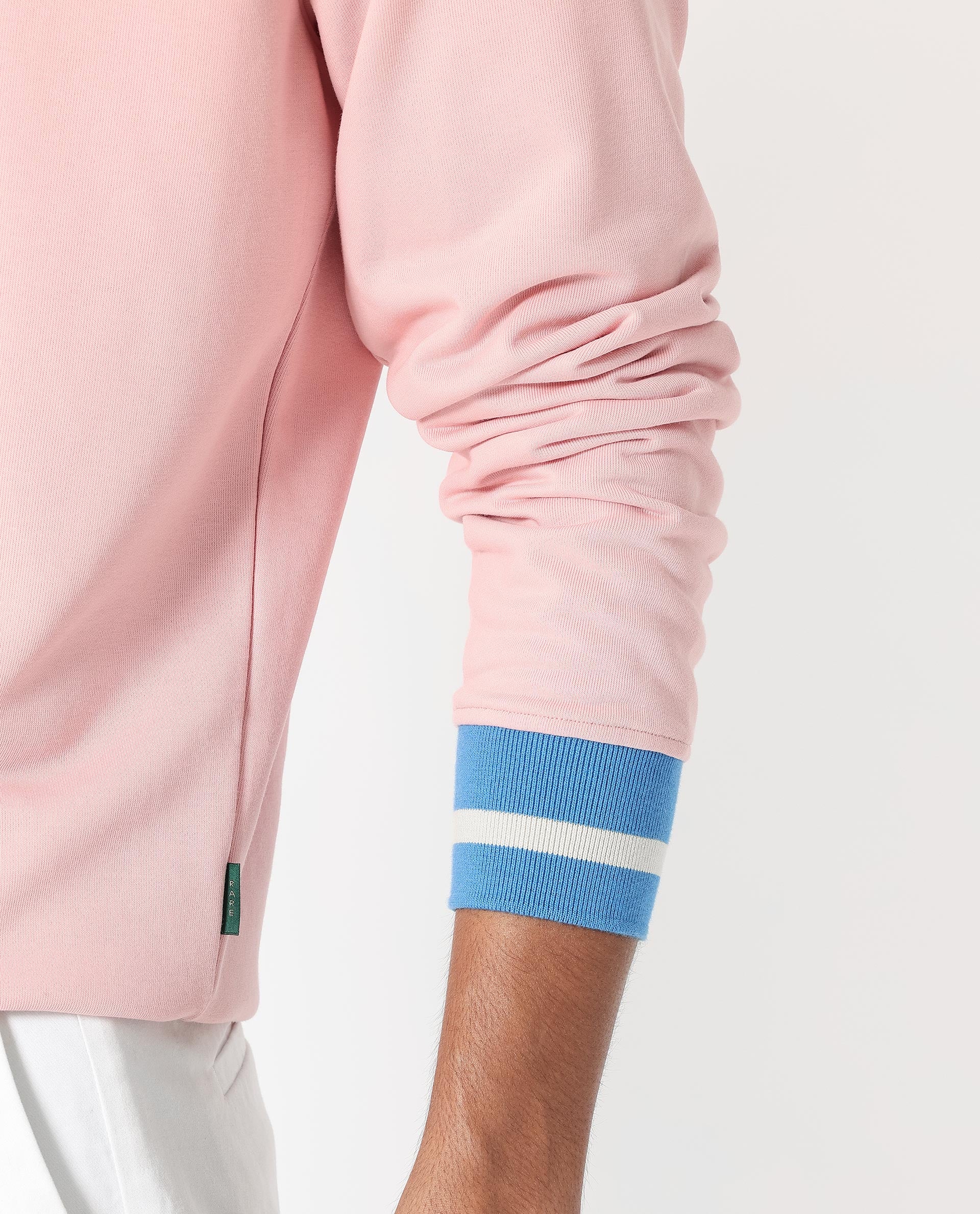 Rare Rabbit Men's Cancet Light Pink Cotton Plain Regular Fit Full Sleeve Crew Neck Sweatshirt - Image 5