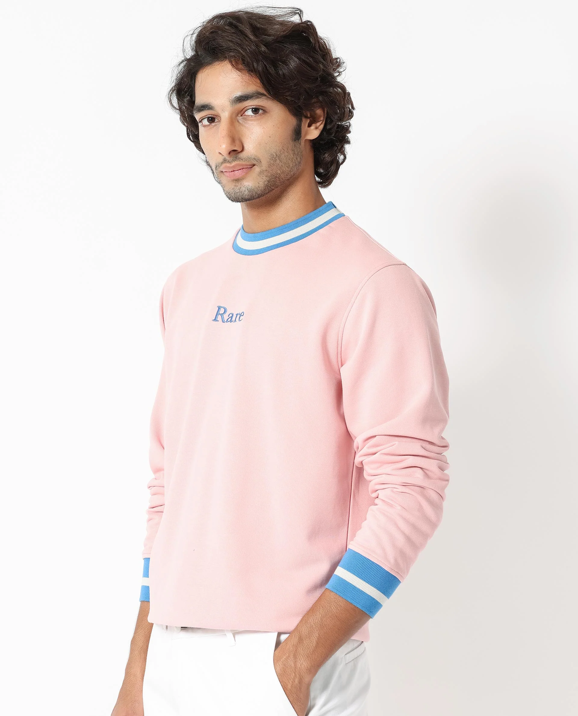 Rare Rabbit Men's Cancet Light Pink Cotton Plain Regular Fit Full Sleeve Crew Neck Sweatshirt - Image 6