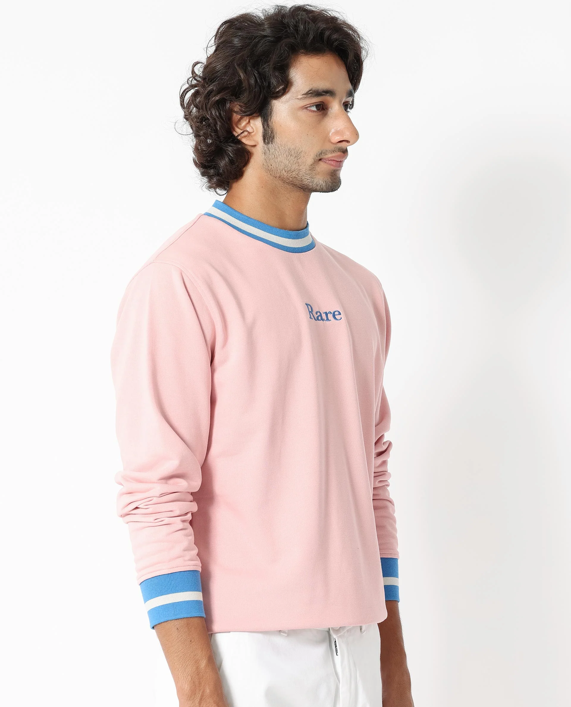 Rare Rabbit Men's Cancet Light Pink Cotton Plain Regular Fit Full Sleeve Crew Neck Sweatshirt - Image 7