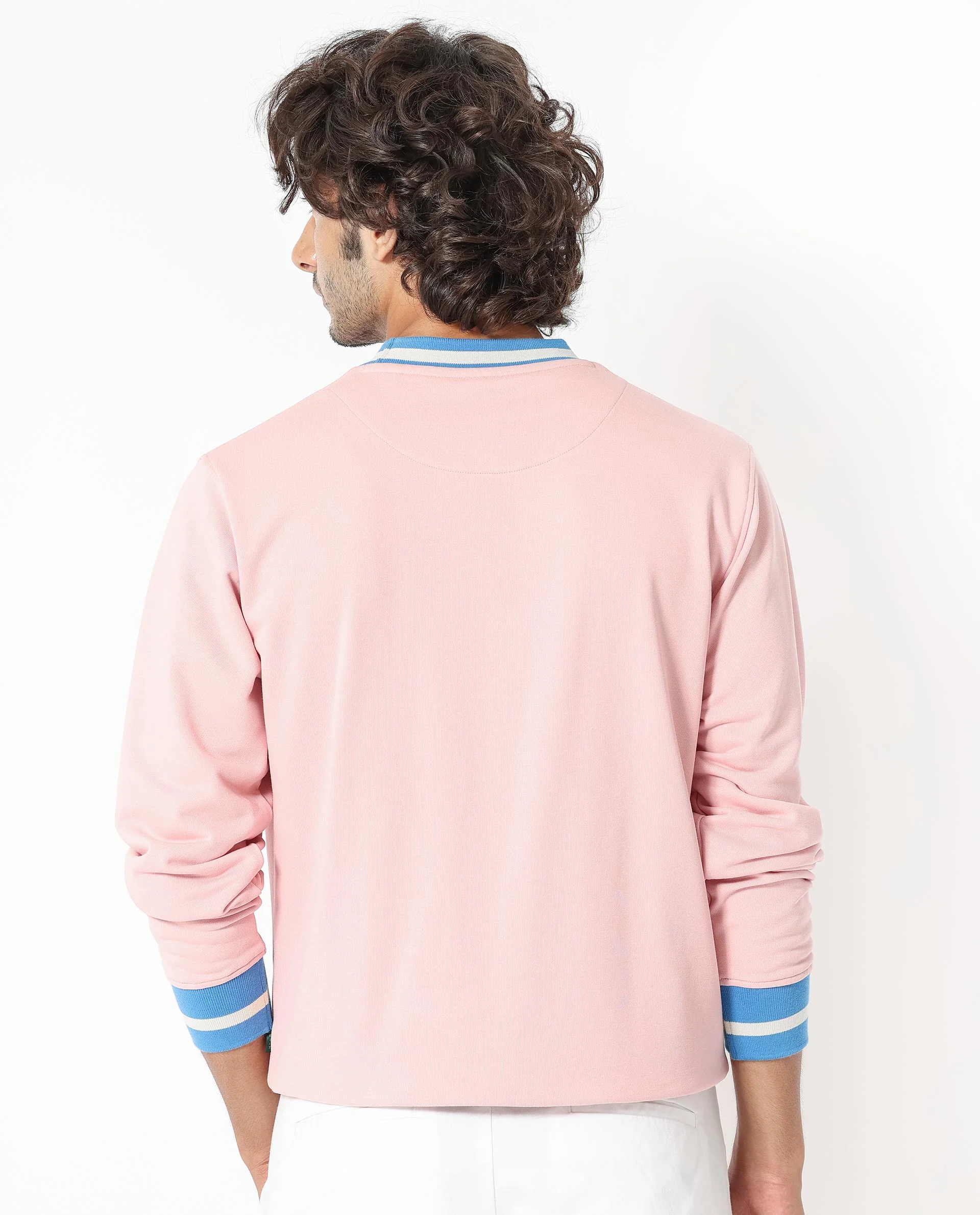 Rare Rabbit Men's Cancet Light Pink Cotton Plain Regular Fit Full Sleeve Crew Neck Sweatshirt - Image 8