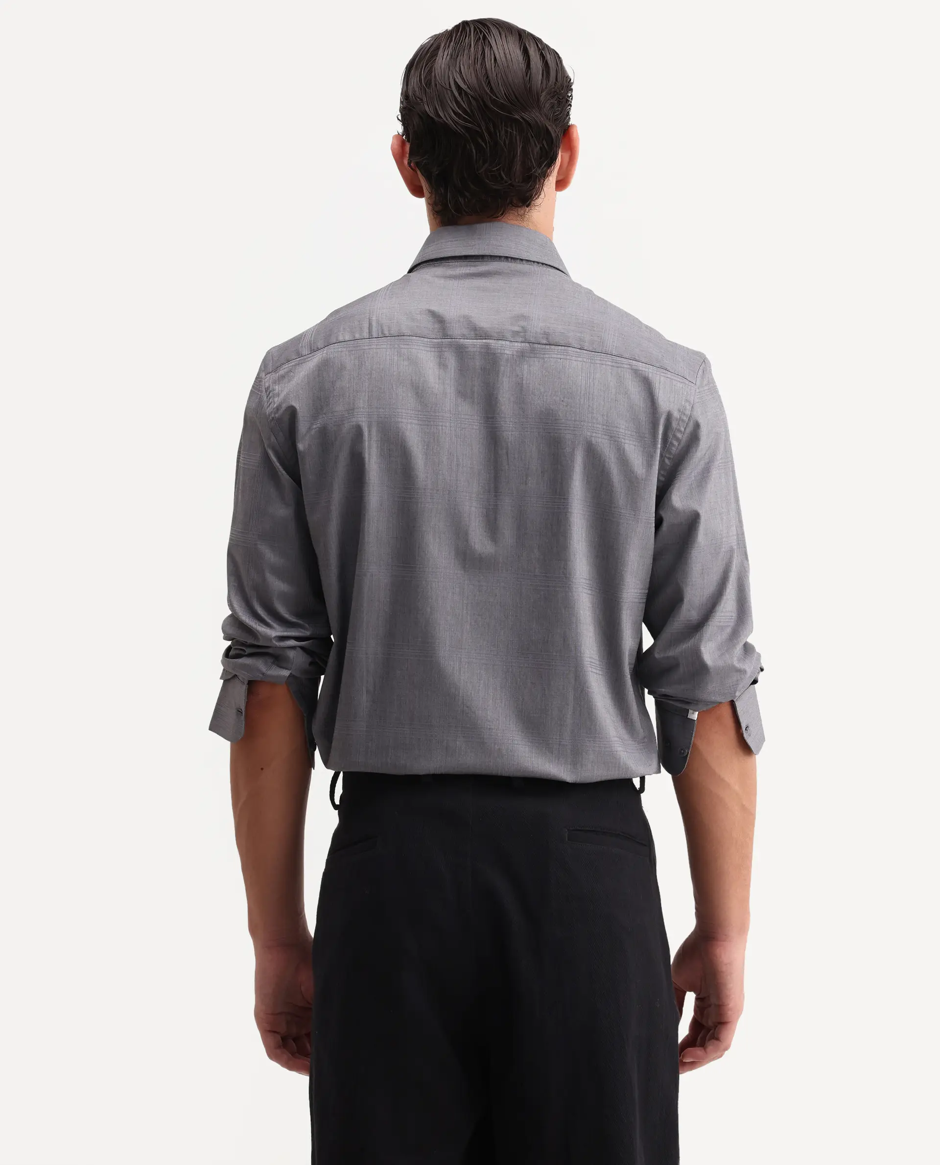 Rare Rabbit Men's Canda Grey Cotton Fabric Full Sleeve Spread Collar Button Regular Plain Shirt - Image 7