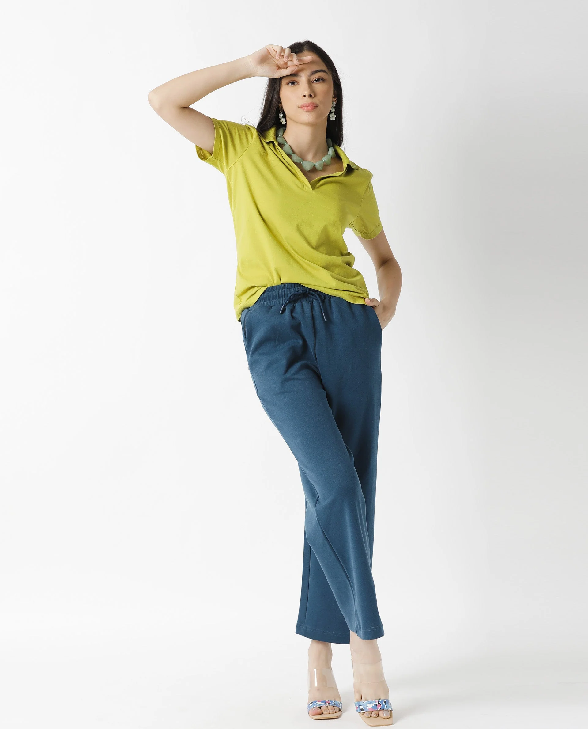 Rareism Womens Candid Green Polo Cotton Fabric Regular Fit Half Sleeve Collared Neck - Image 2