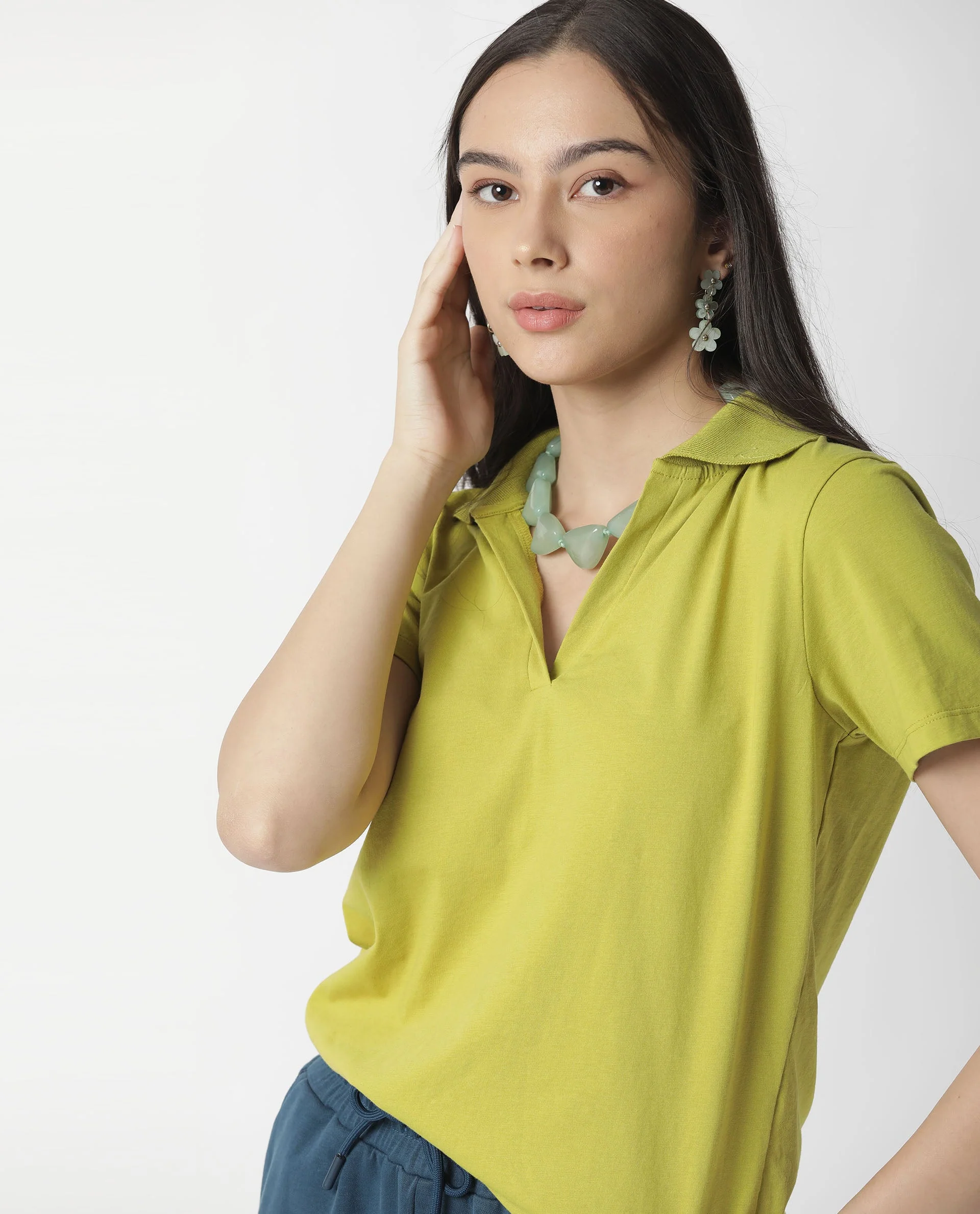 Rareism Womens Candid Green Polo Cotton Fabric Regular Fit Half Sleeve Collared Neck - Image 4
