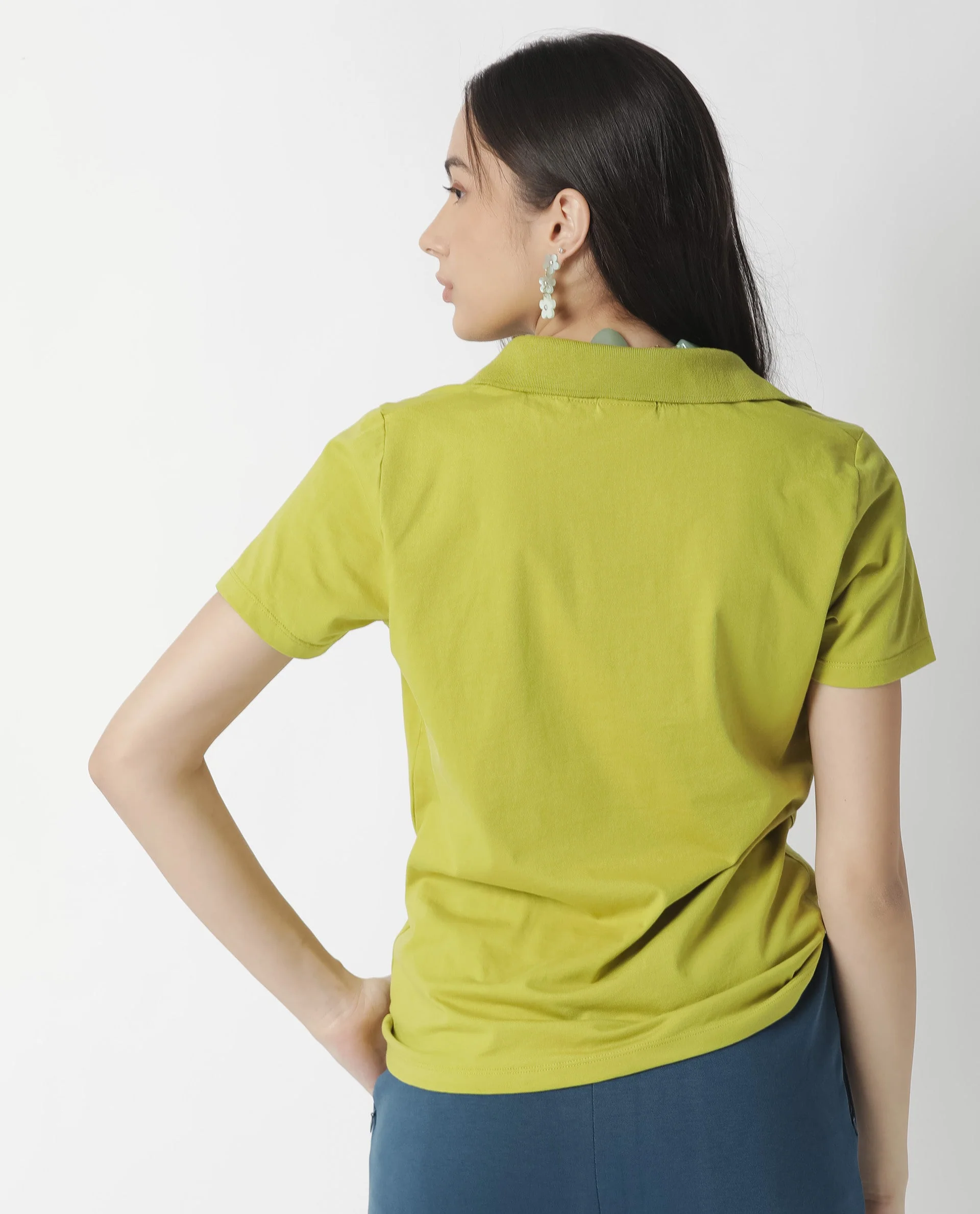 Rareism Womens Candid Green Polo Cotton Fabric Regular Fit Half Sleeve Collared Neck - Image 8