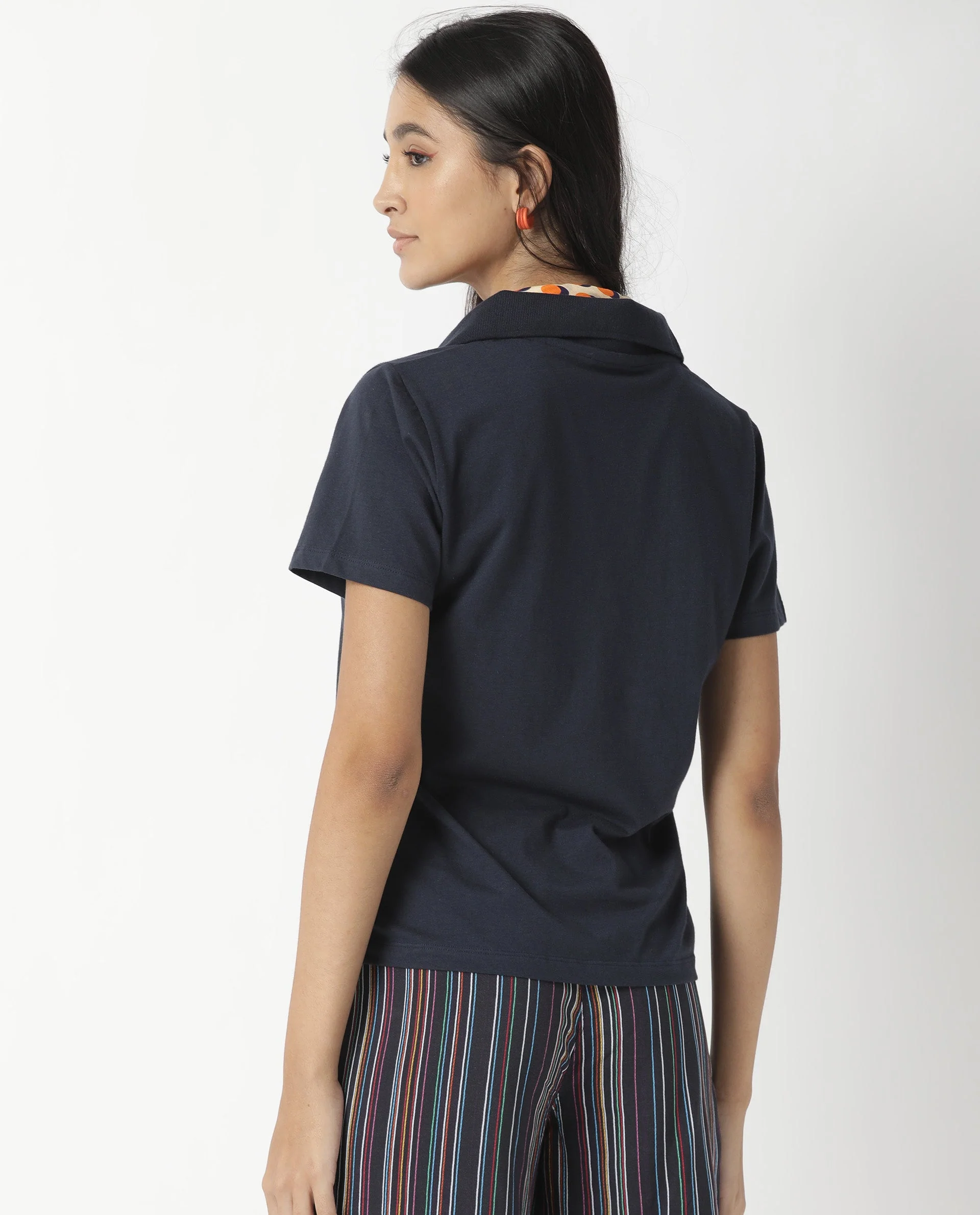 Rareism Womens Candid Navy Polo Cotton Fabric Regular Fit Half Sleeve Collared Neck - Image 2