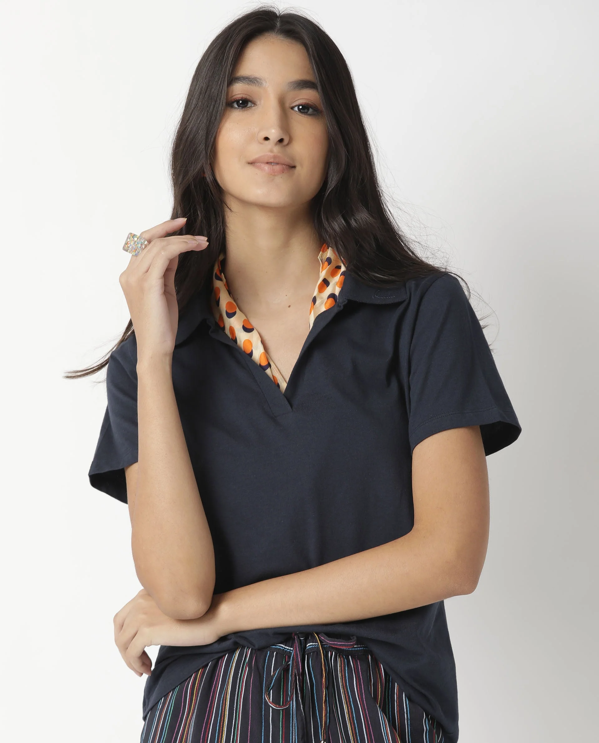 Rareism Womens Candid Navy Polo Cotton Fabric Regular Fit Half Sleeve Collared Neck - Image 7