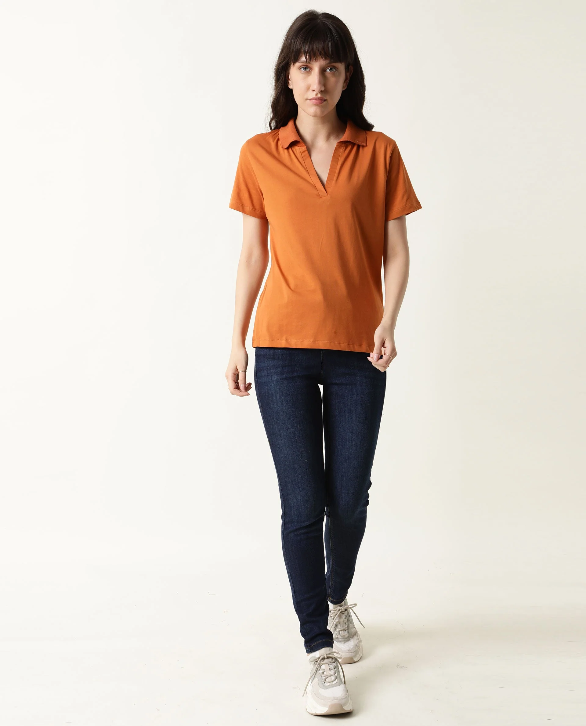 Rareism Womens Candid Orange Polo Cotton Fabric Regular Fit Half Sleeve Collared Neck - Image 3