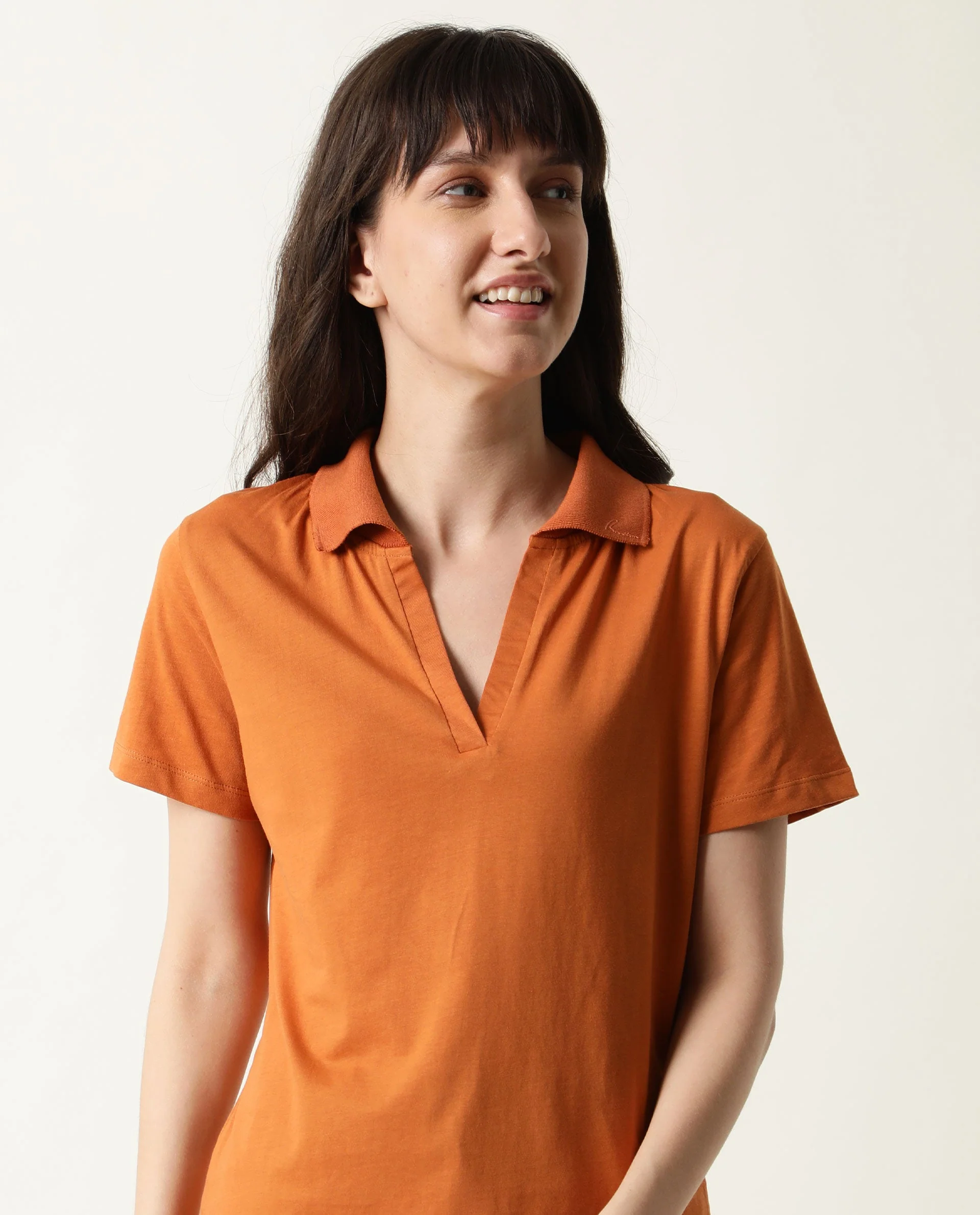 Rareism Womens Candid Orange Polo Cotton Fabric Regular Fit Half Sleeve Collared Neck - Image 5