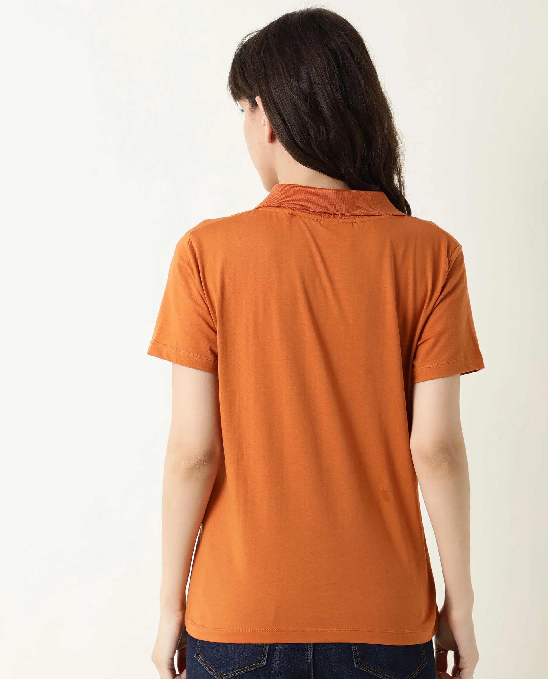 Rareism Womens Candid Orange Polo Cotton Fabric Regular Fit Half Sleeve Collared Neck - Image 7