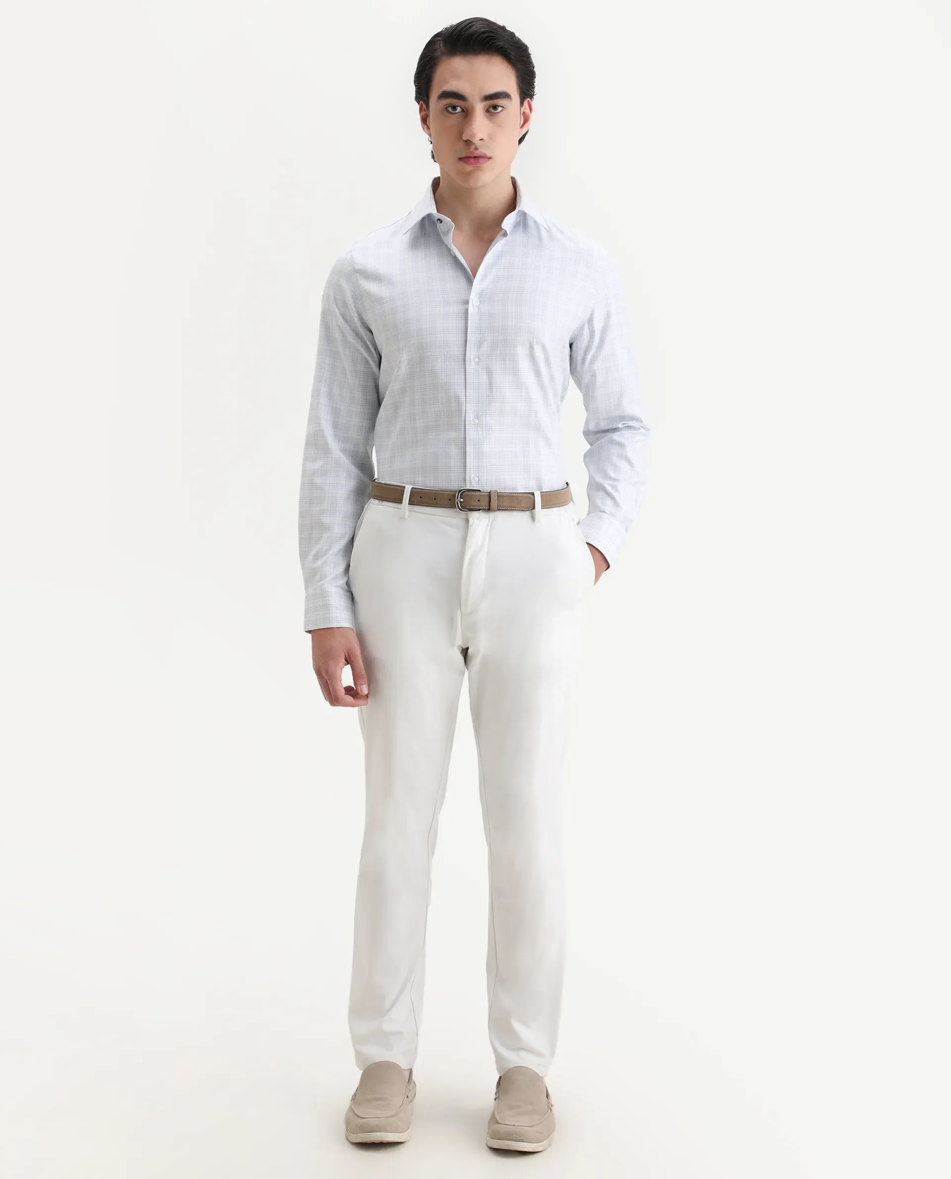 Rare Rabbit Men's Canis-25 Blue Cotton Blend Spread Collar Regular Fit Checked Shirt - Image 2