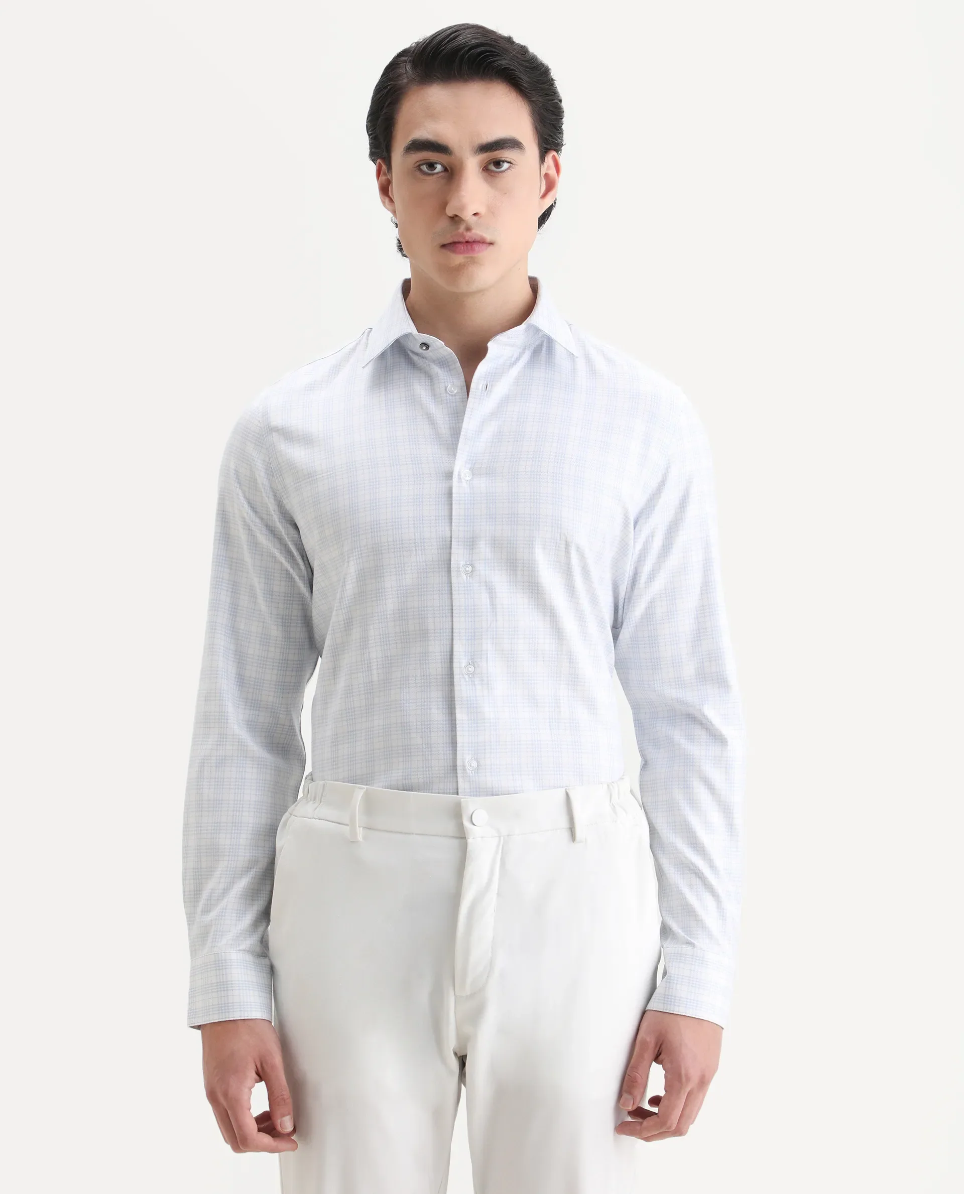 Rare Rabbit Men's Canis-25 Blue Cotton Blend Spread Collar Regular Fit Checked Shirt - Image 4