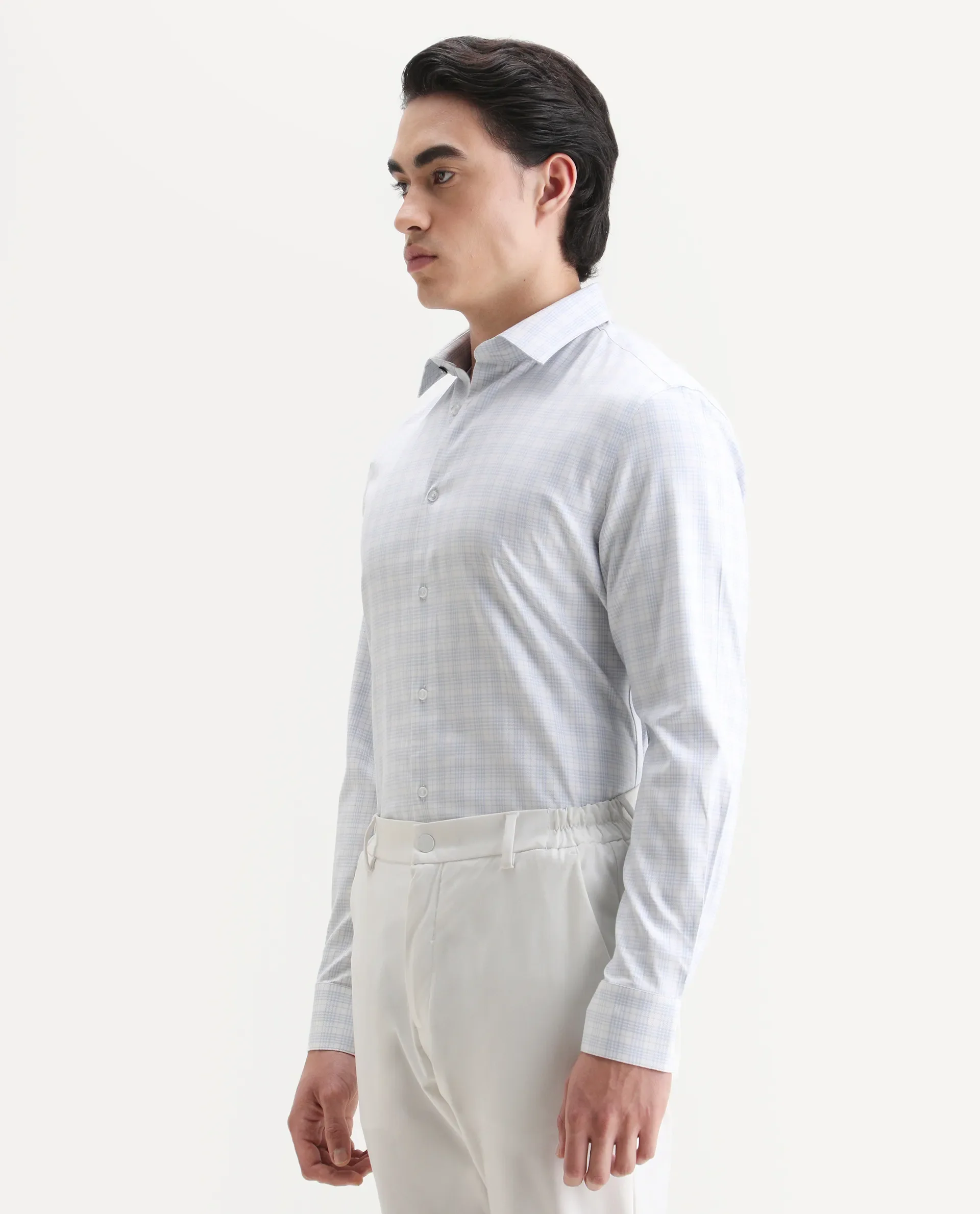 Rare Rabbit Men's Canis-25 Blue Cotton Blend Spread Collar Regular Fit Checked Shirt - Image 5