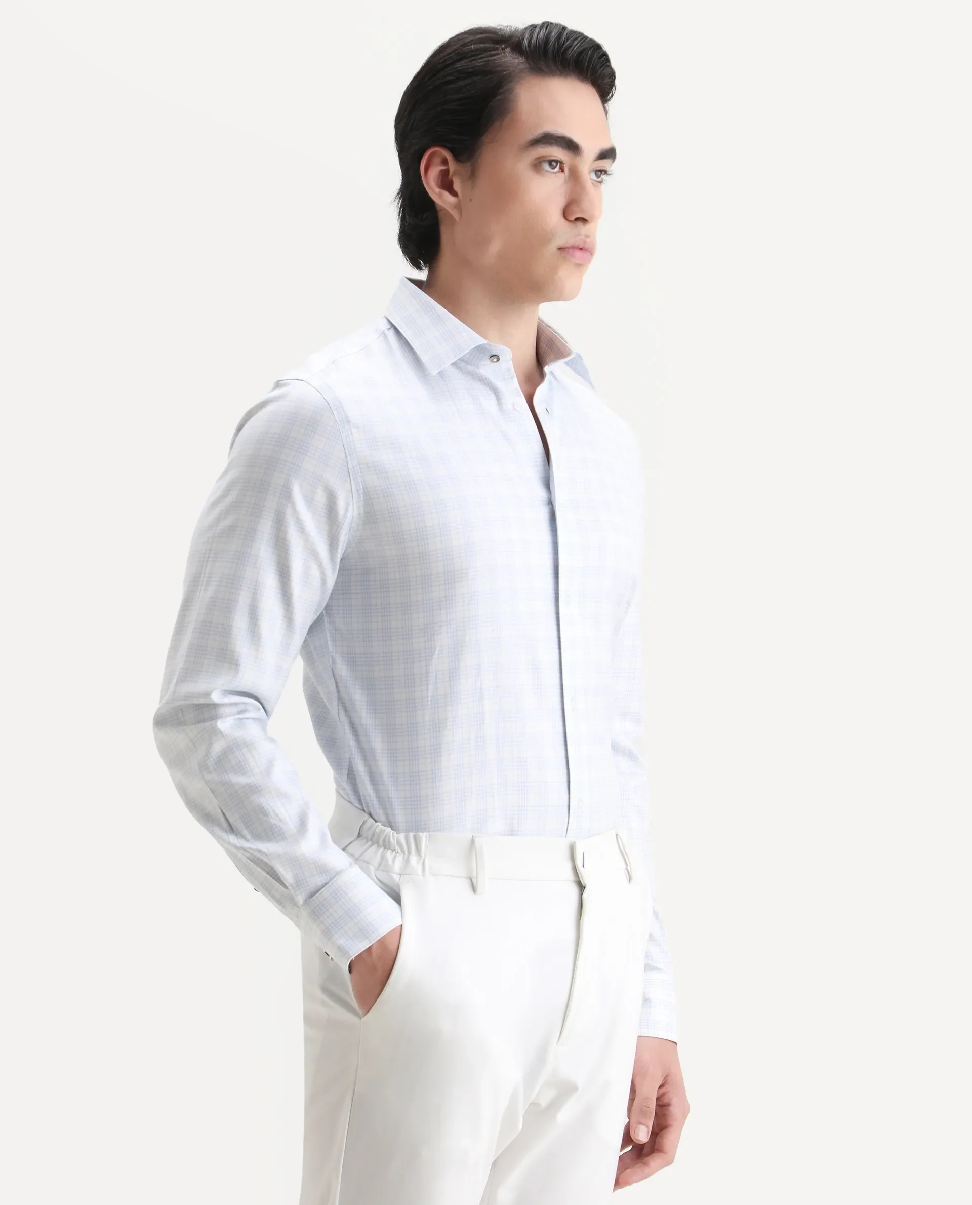Rare Rabbit Men's Canis-25 Blue Cotton Blend Spread Collar Regular Fit Checked Shirt - Image 6