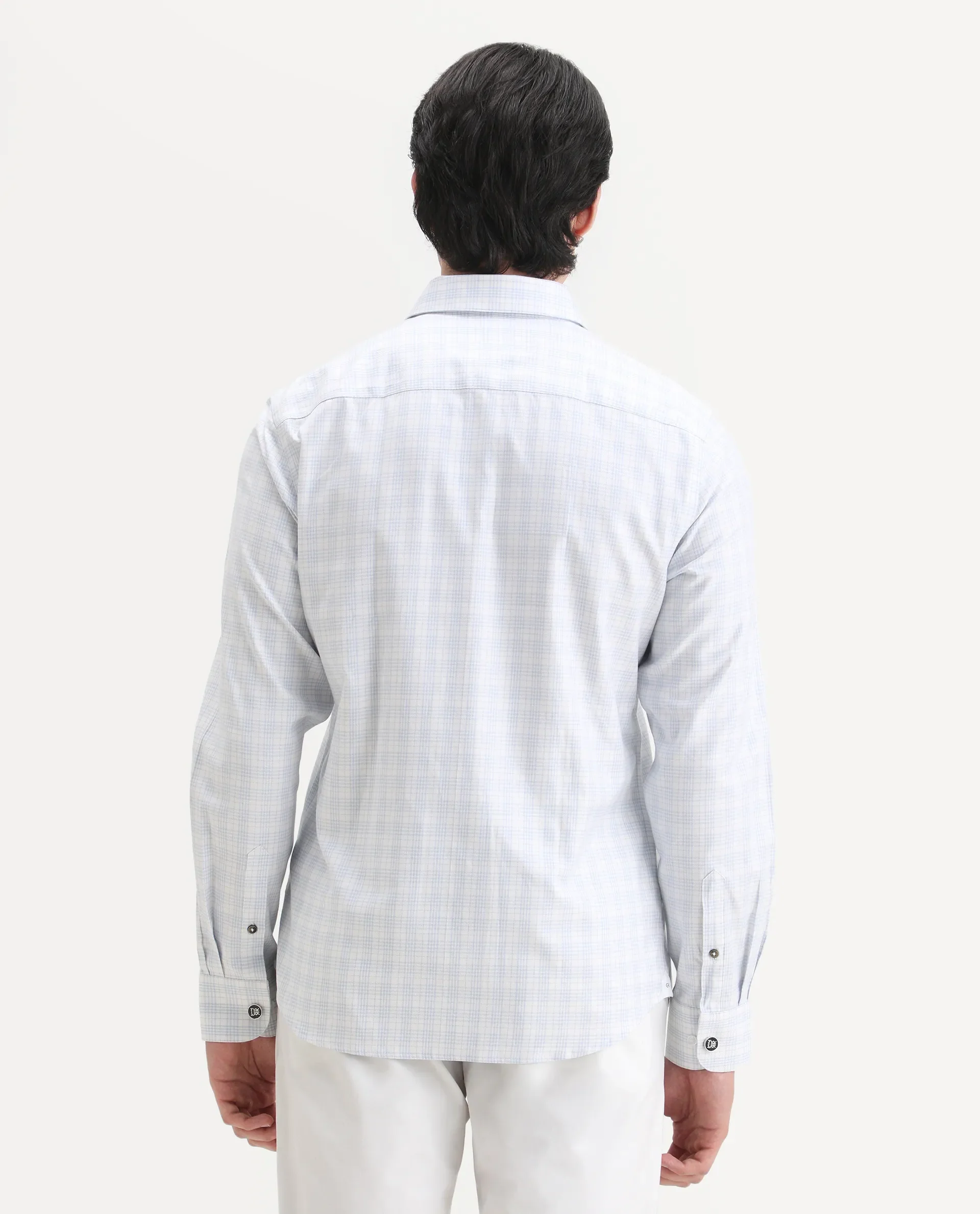 Rare Rabbit Men's Canis-25 Blue Cotton Blend Spread Collar Regular Fit Checked Shirt - Image 7
