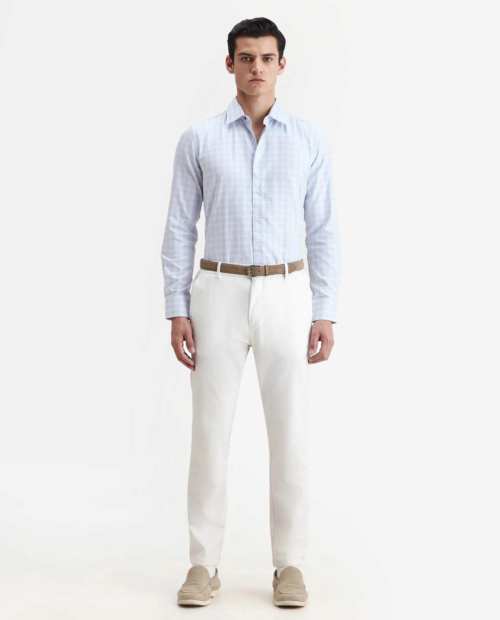Rare Rabbit Men's Canis Light Blue Cotton Checked Print Regular Fit Full Sleeve Collared Shirt - Image 2