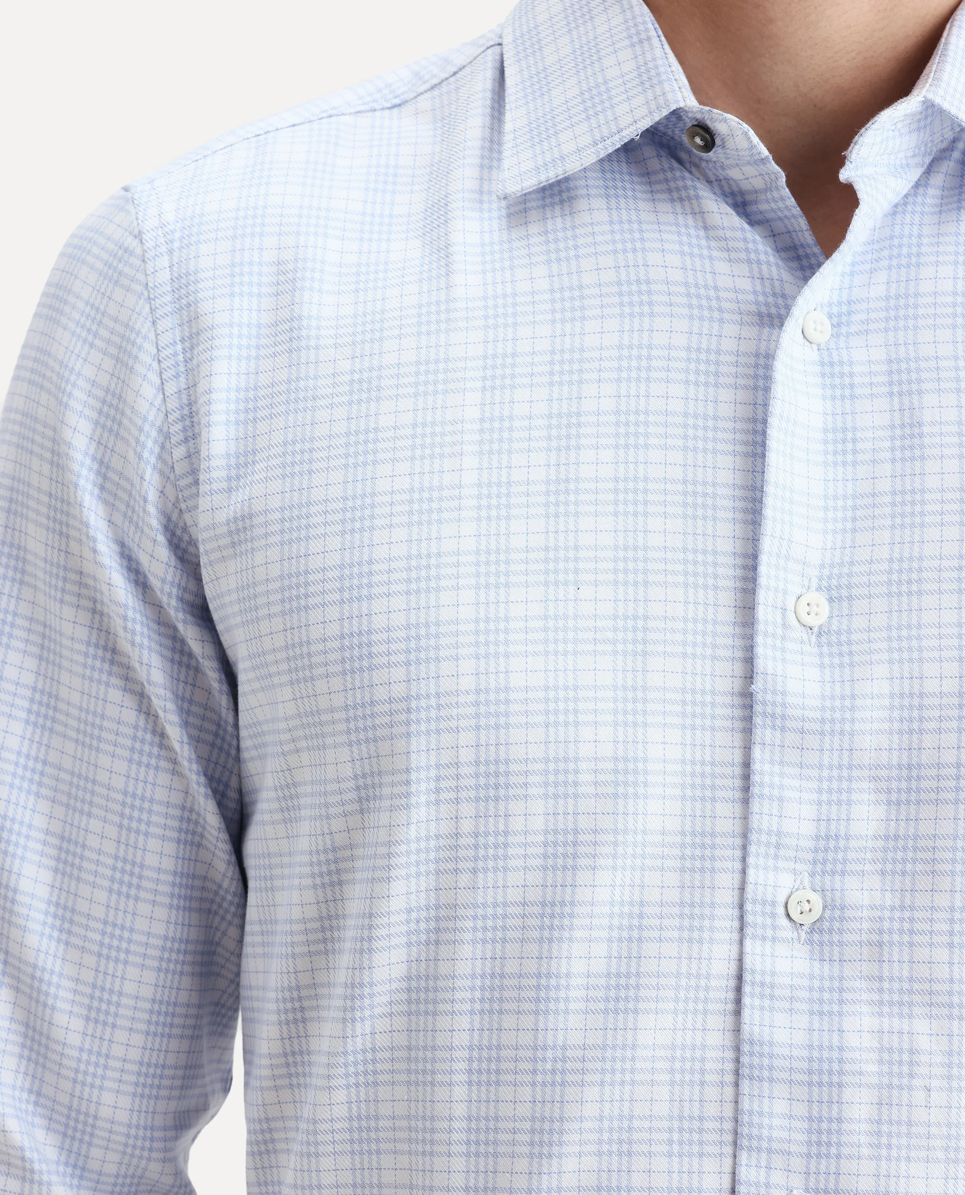 Rare Rabbit Men's Canis Light Blue Cotton Checked Print Regular Fit Full Sleeve Collared Shirt - Image 3