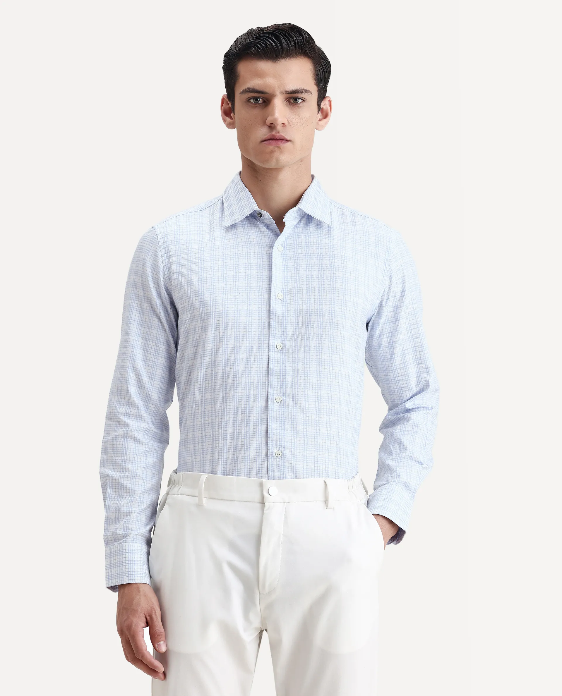 Rare Rabbit Men's Canis Light Blue Cotton Checked Print Regular Fit Full Sleeve Collared Shirt - Image 4
