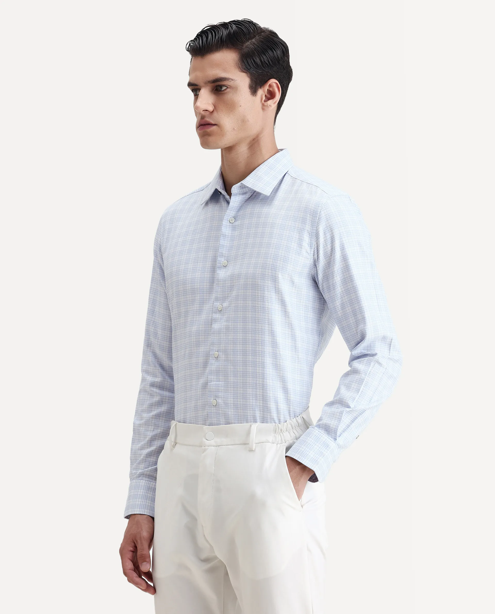 Rare Rabbit Men's Canis Light Blue Cotton Checked Print Regular Fit Full Sleeve Collared Shirt - Image 5