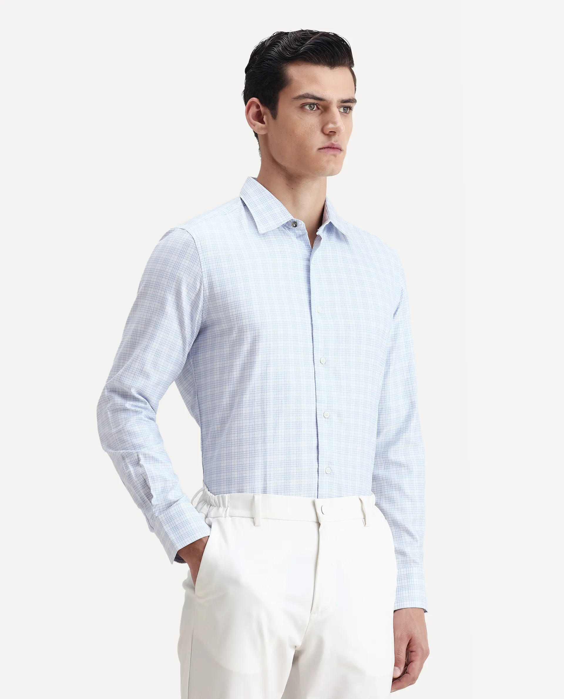 Rare Rabbit Men's Canis Light Blue Cotton Checked Print Regular Fit Full Sleeve Collared Shirt - Image 6